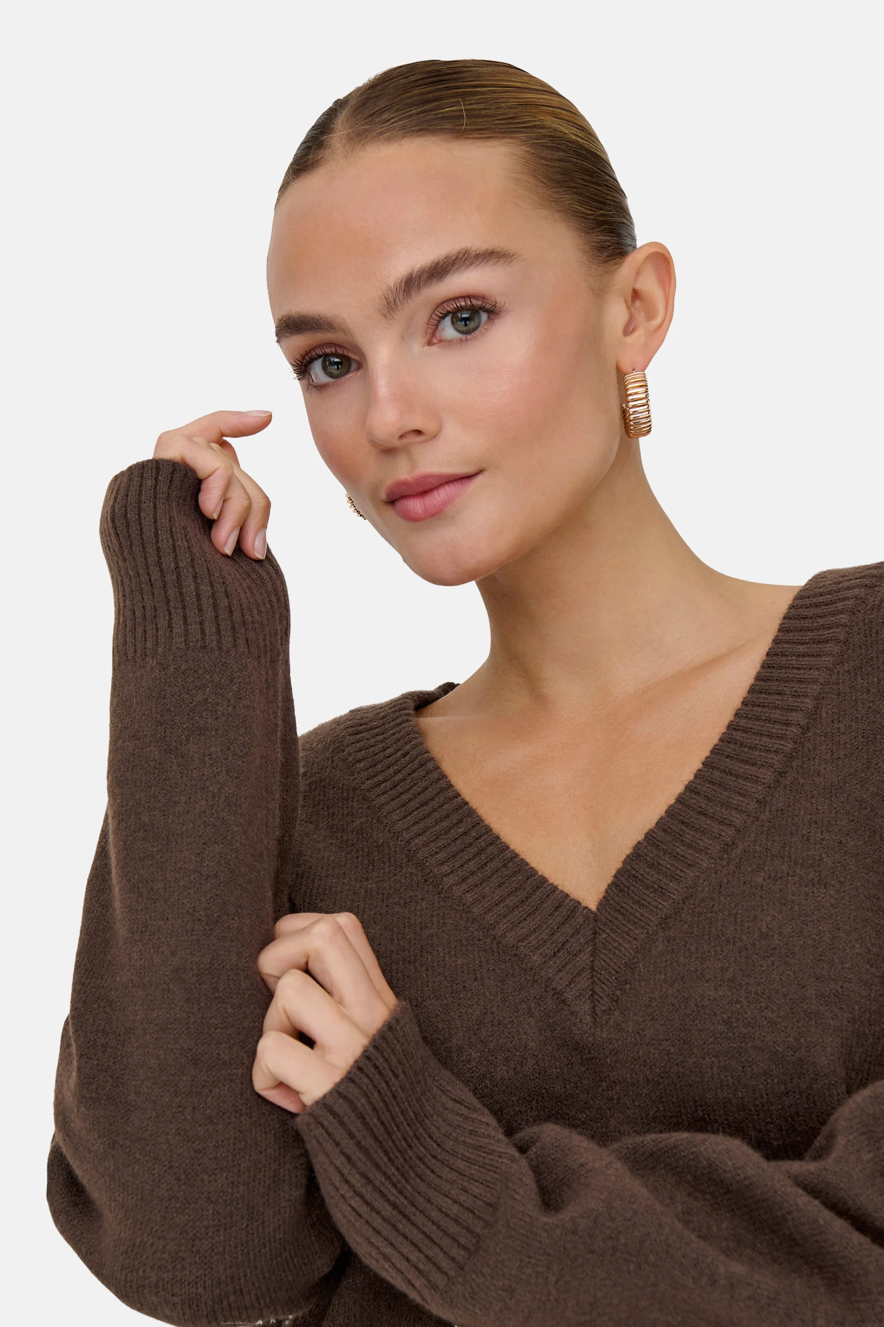 Pull met V-hals - bruin - Image 5