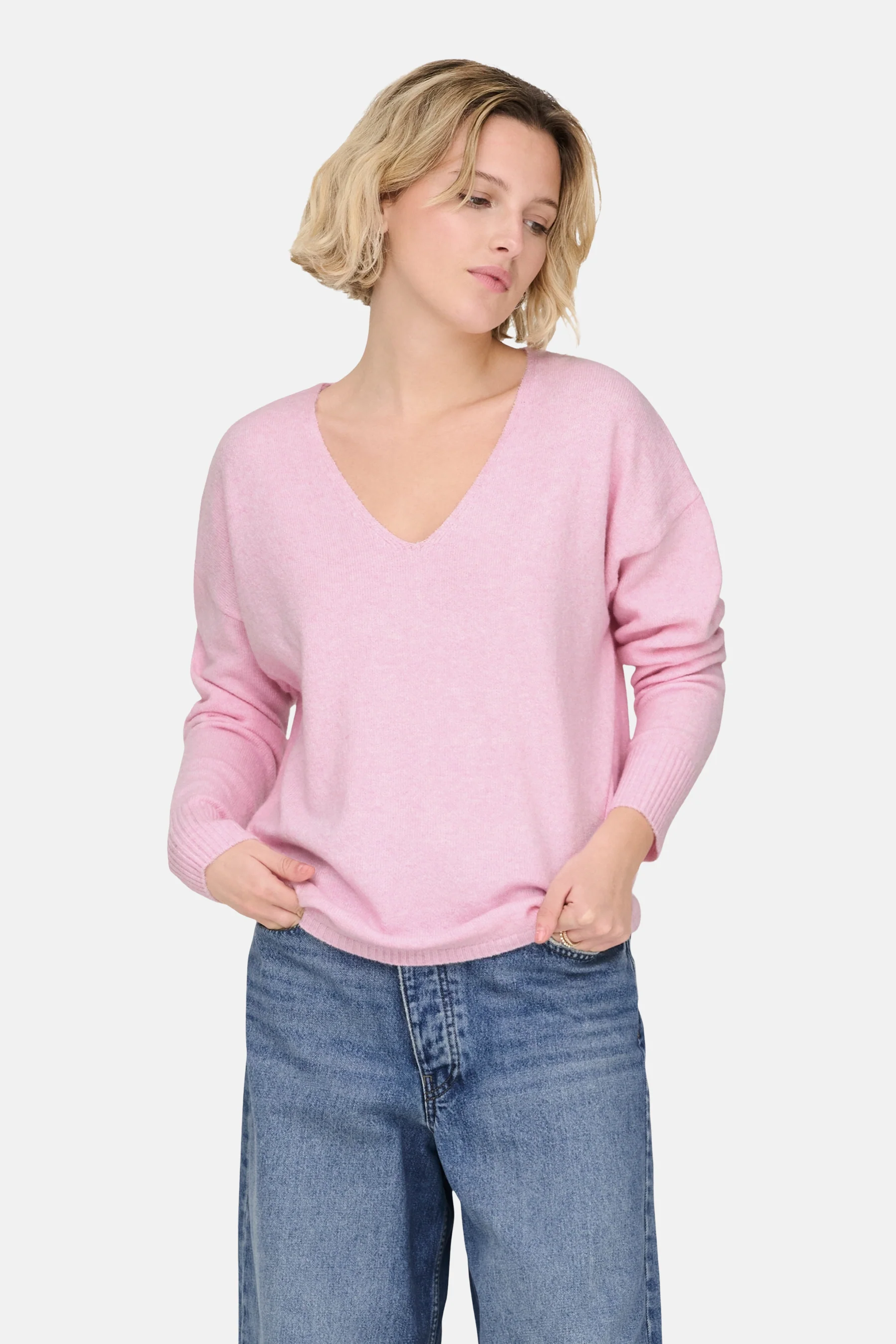 Pull met V-hals - roze