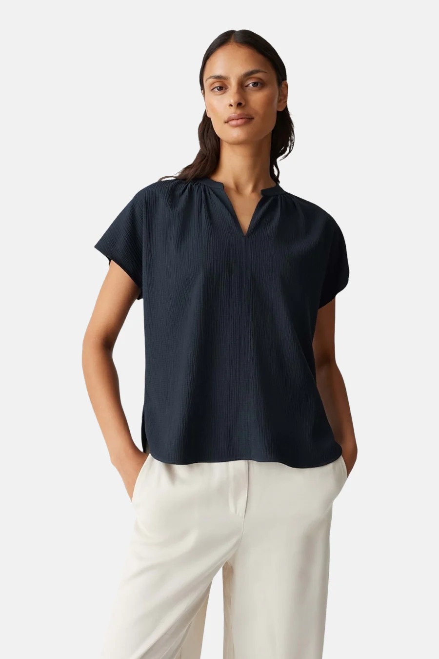 Blouse met korte mouwen - Donkerblauw