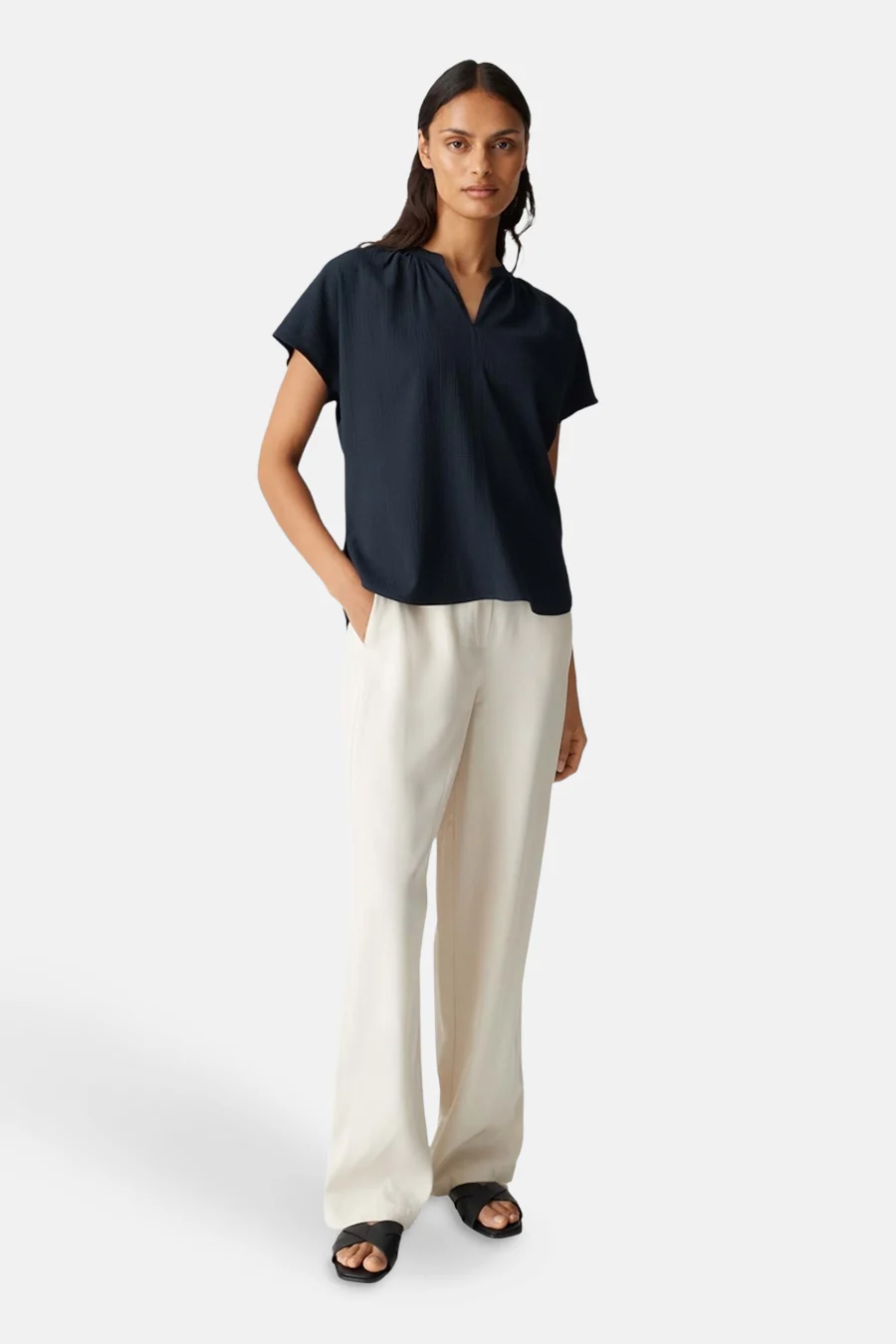 Blouse met korte mouwen - Donkerblauw - Image 2