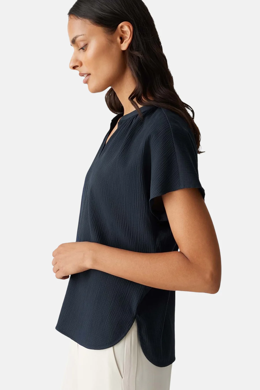 Blouse met korte mouwen - Donkerblauw - Image 4