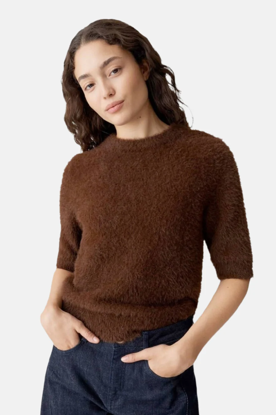Pull met ronde hals - bruin