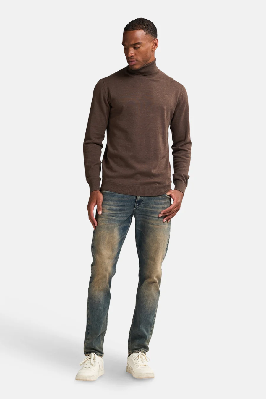 Pull met rolkraag - bruin - Image 2
