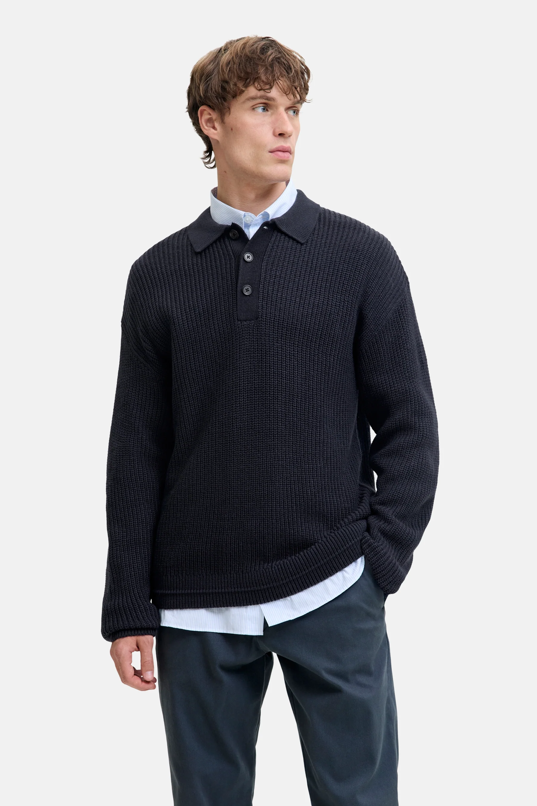 Pull met V-hals - blauw