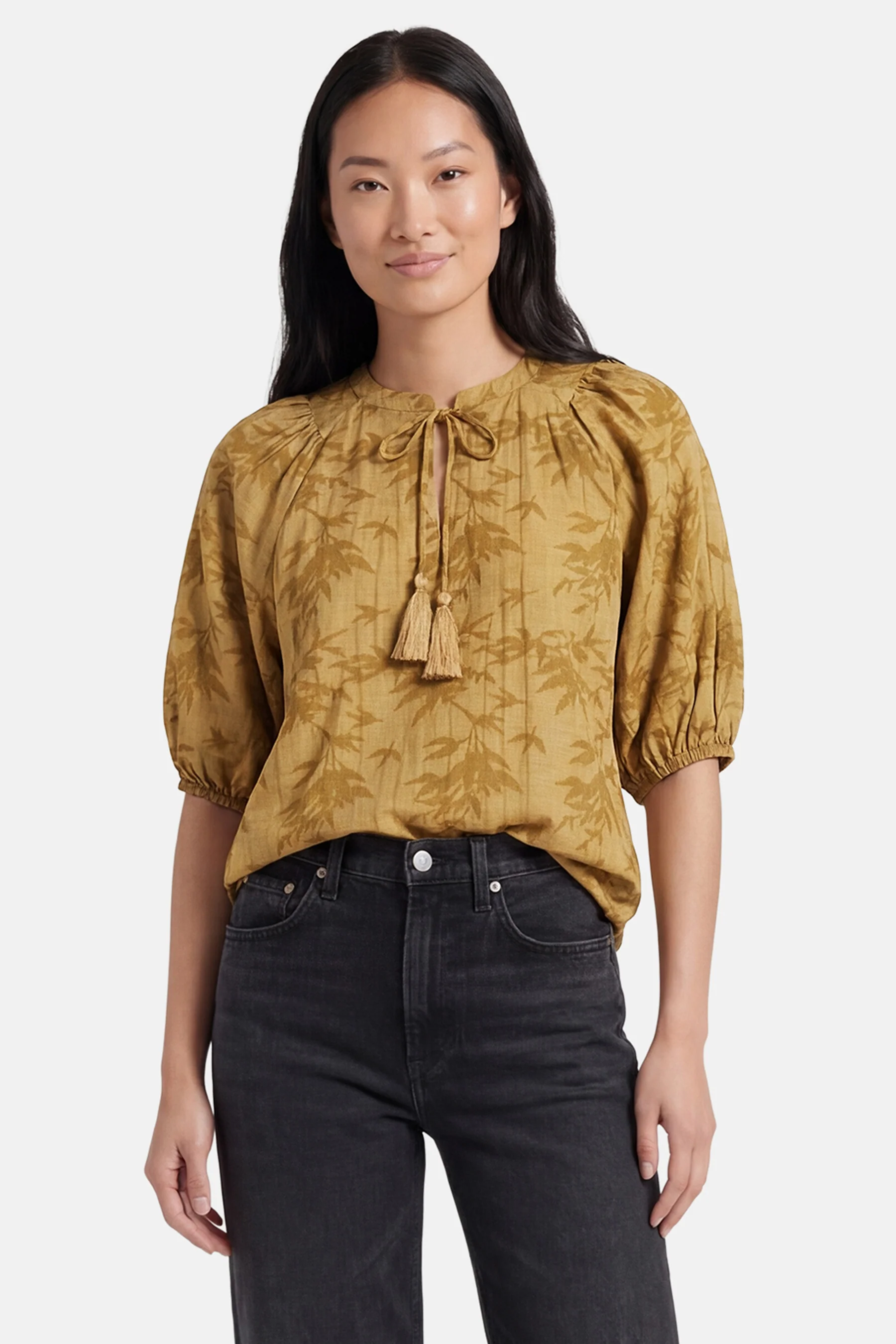 Blouse met korte mouwen - geel