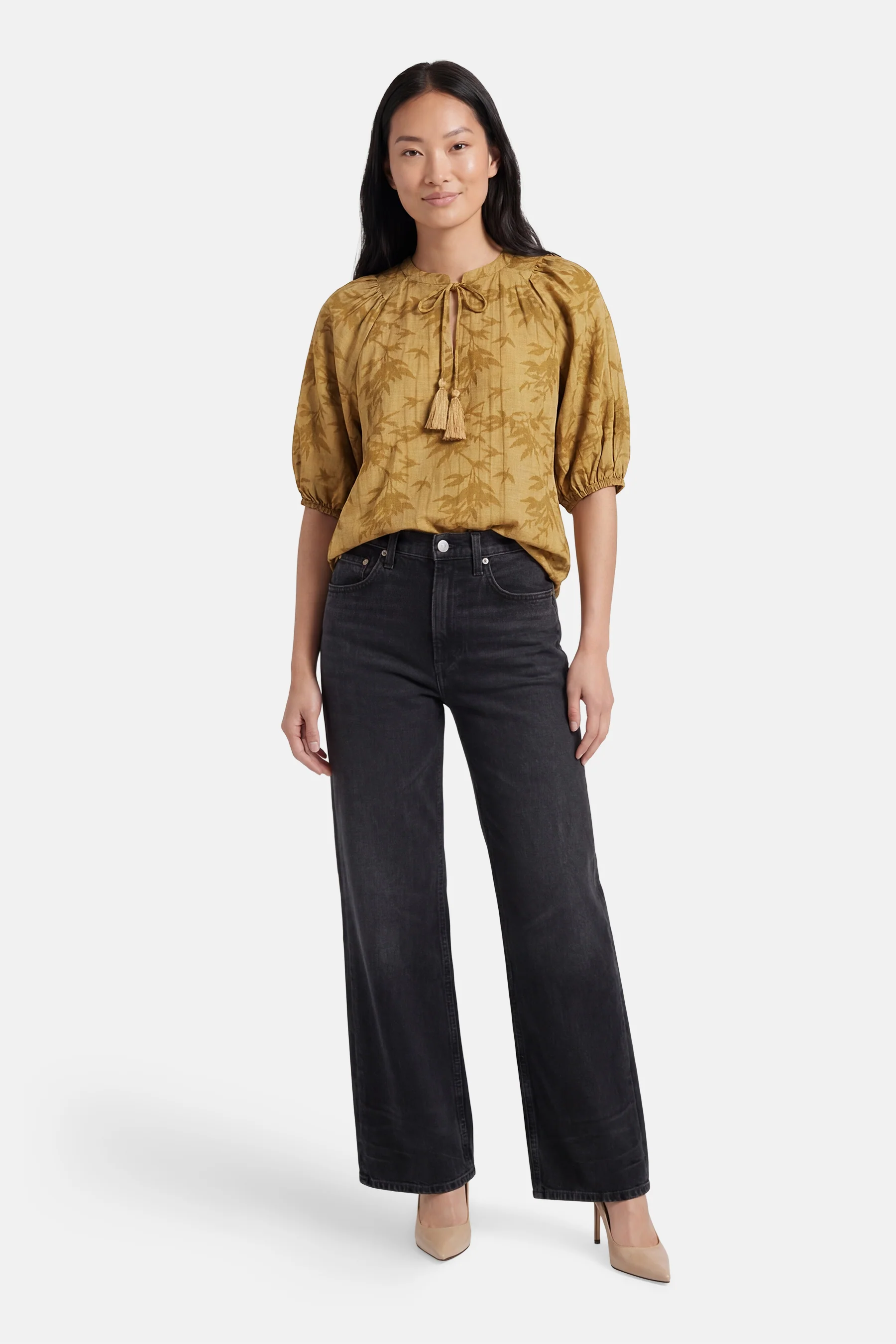 Blouse met korte mouwen - geel - Image 2