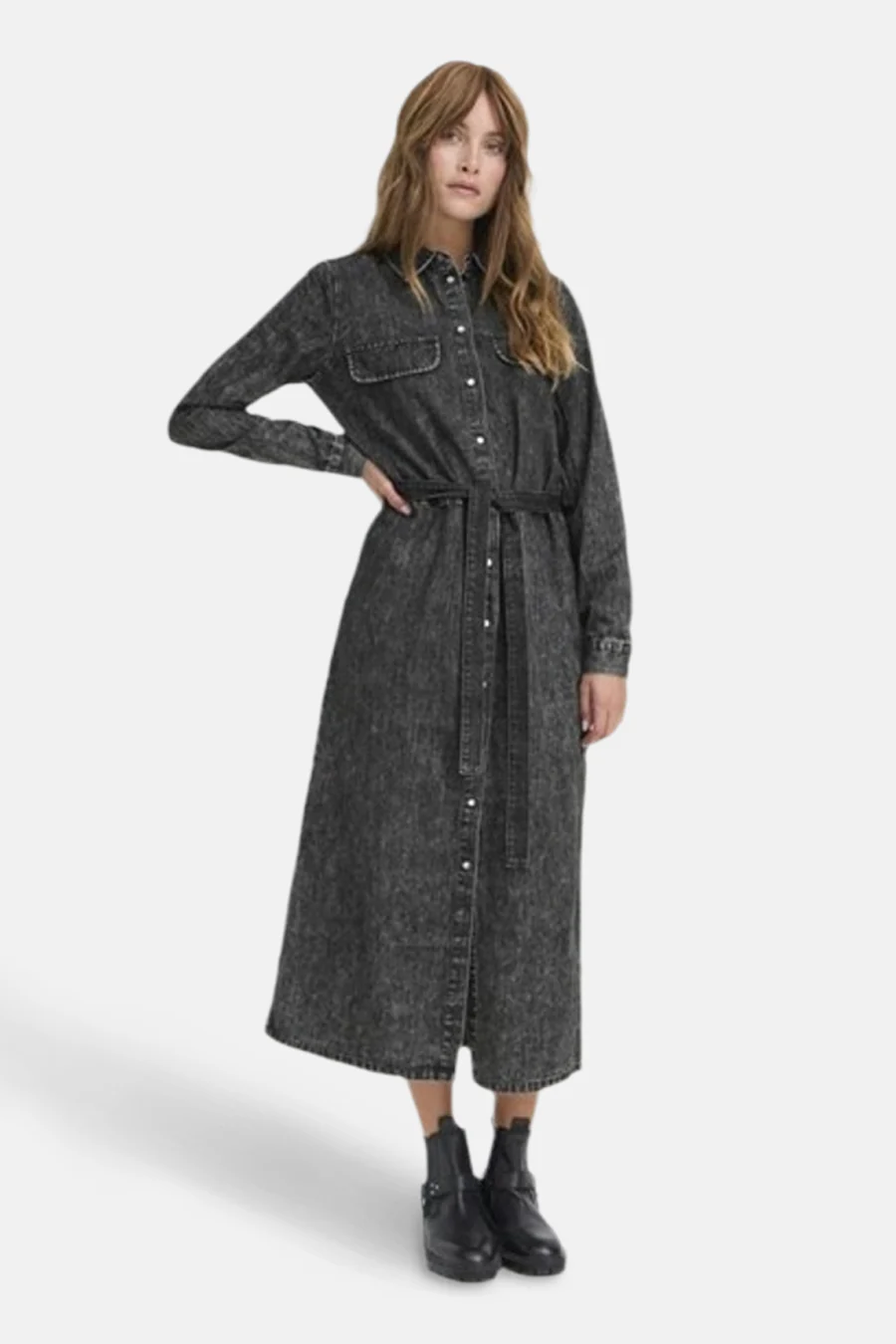 Kleedje met lange mouwen - Dark grey denim