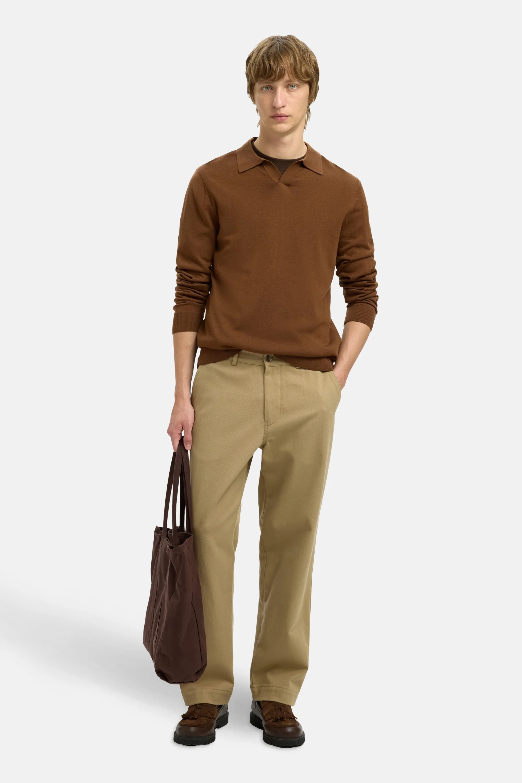 Pull met V-hals - bruin - Image 5