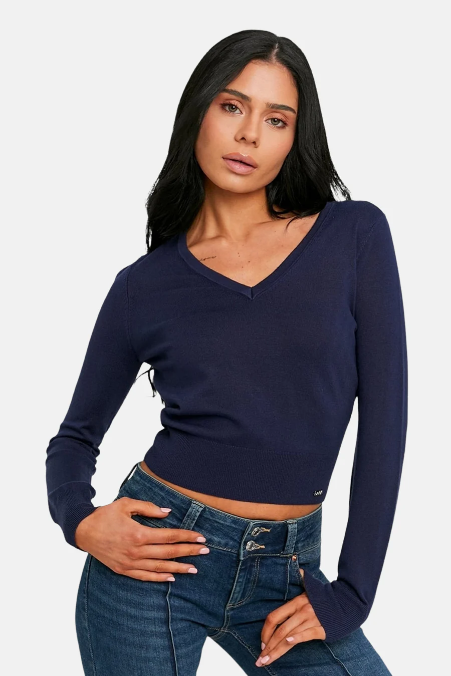Pull met V-hals - blauw