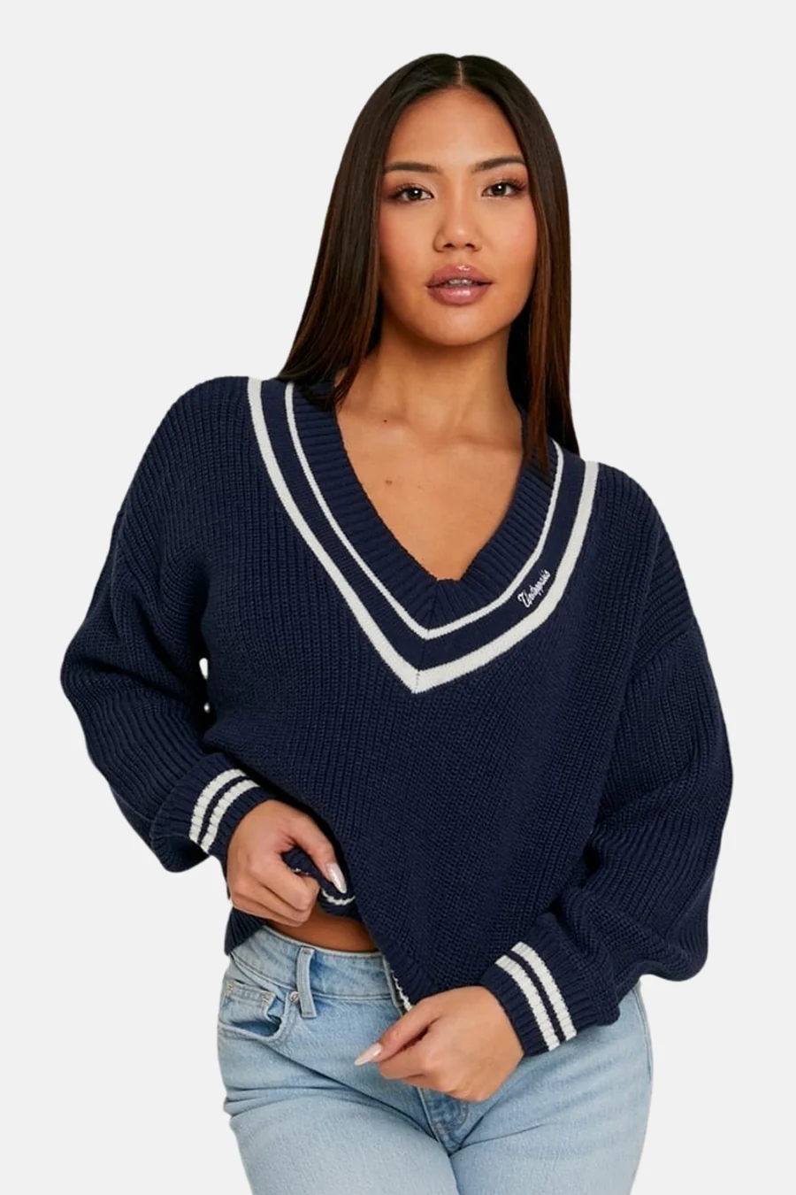 Pull met V-hals - Blauw