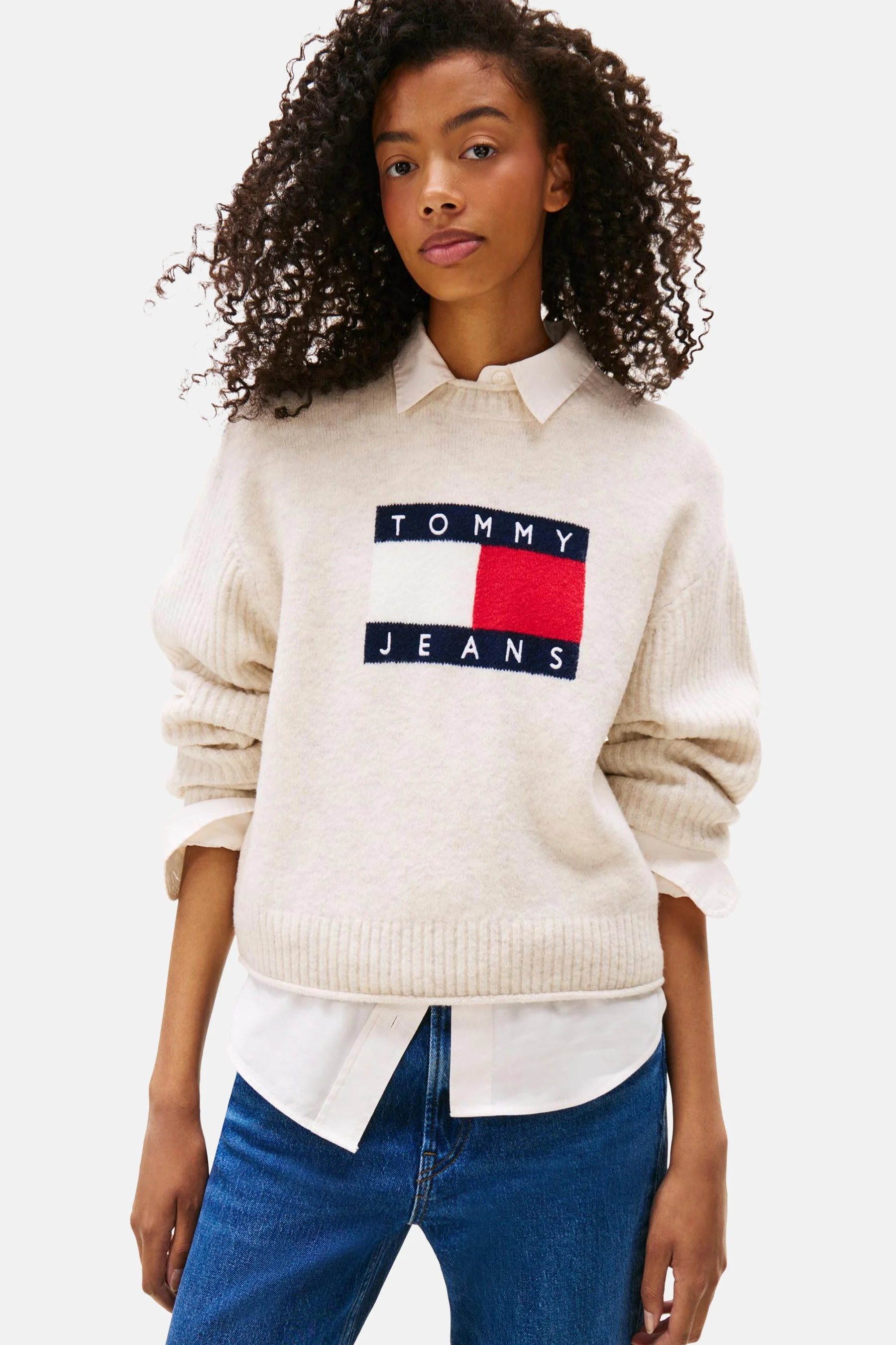 Pull met ronde hals - ecru