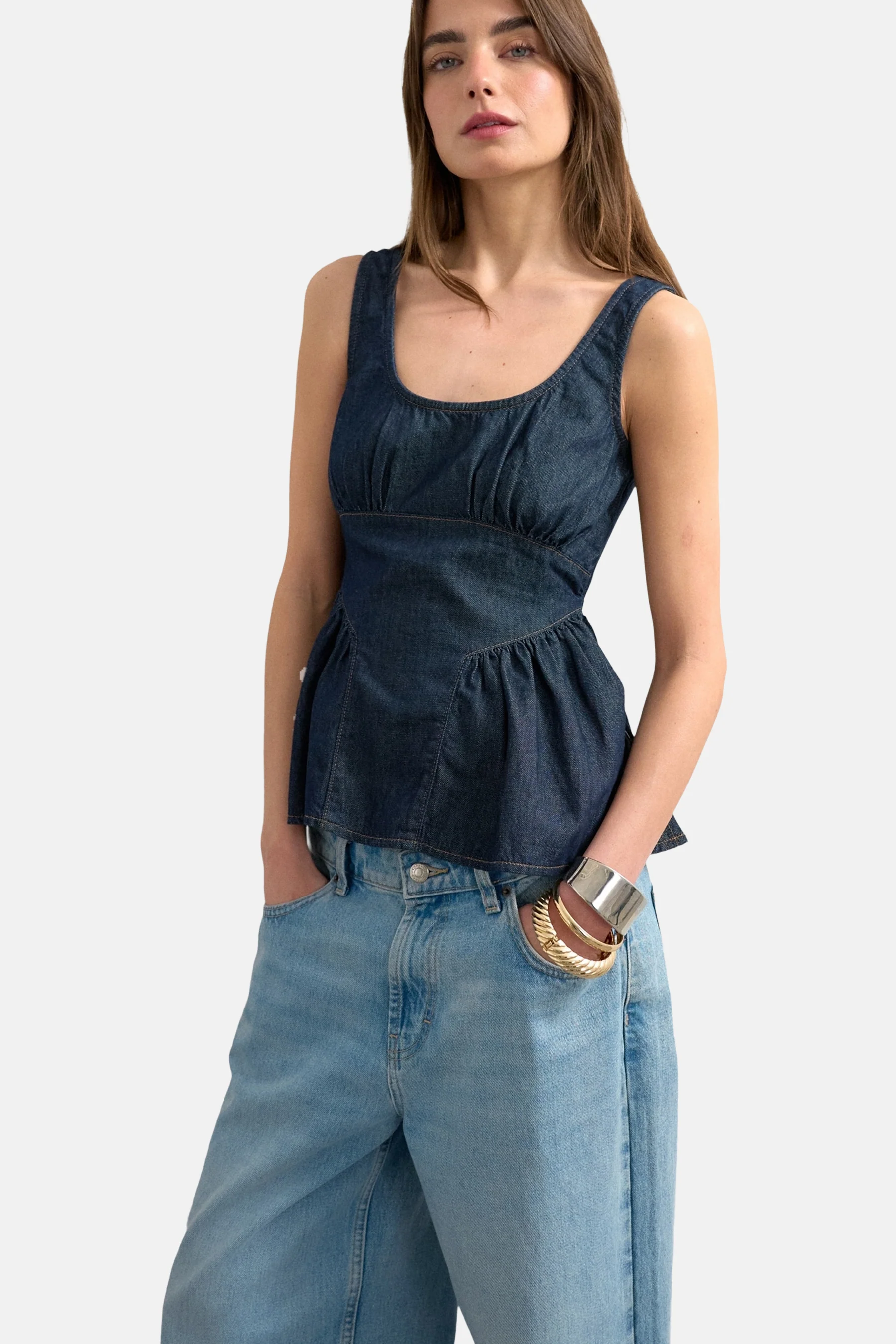 Blouse zonder mouwen - mid blue denim