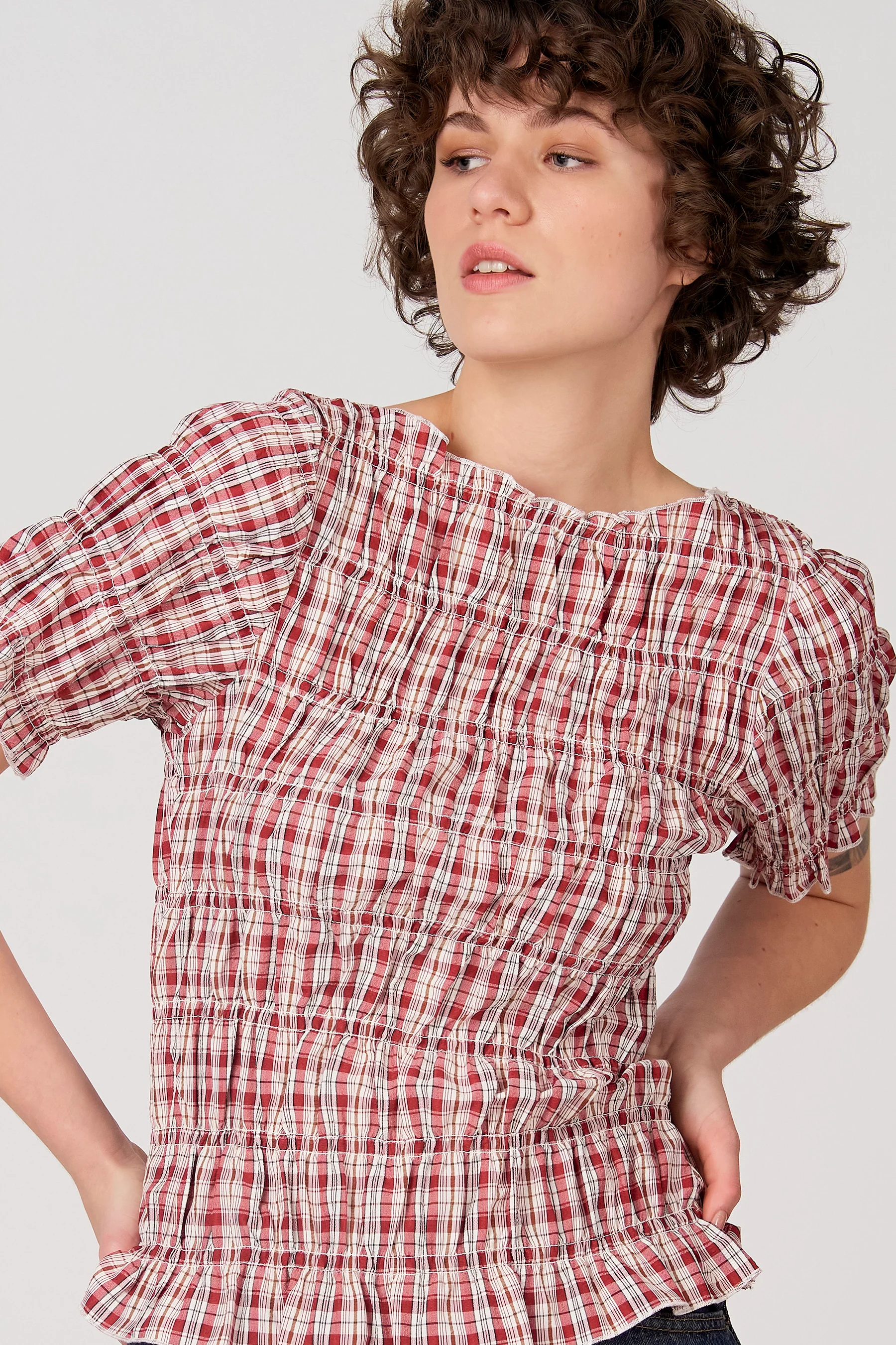 Blouse met korte mouwen - rood