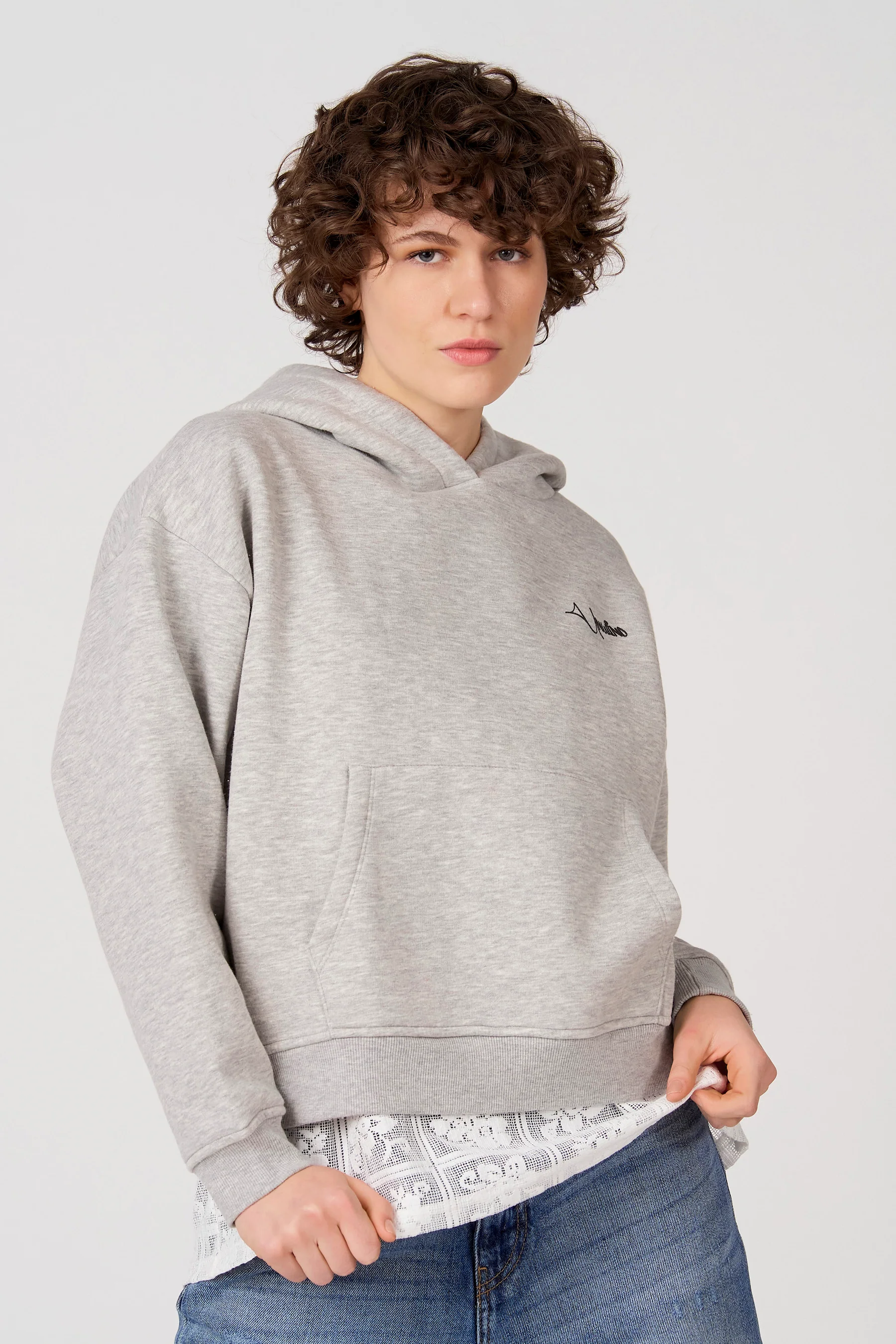 Sweater met kap - grijs - Image 3