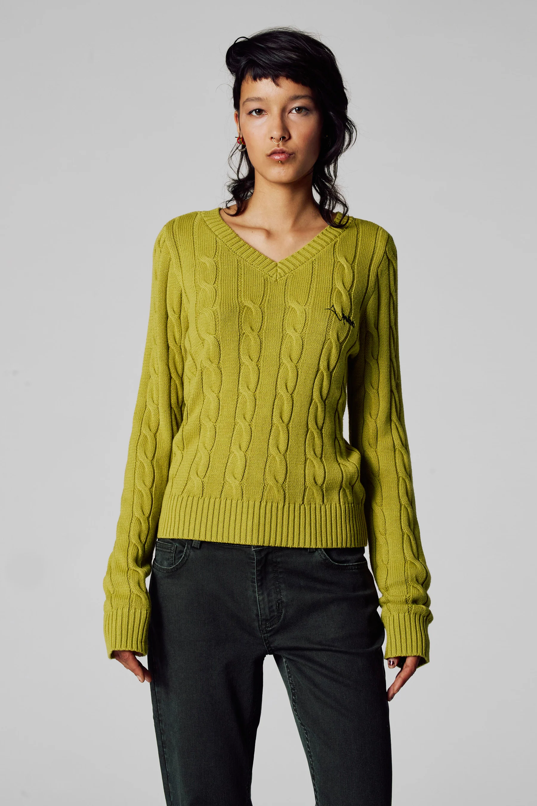 Pull met V-hals - groen