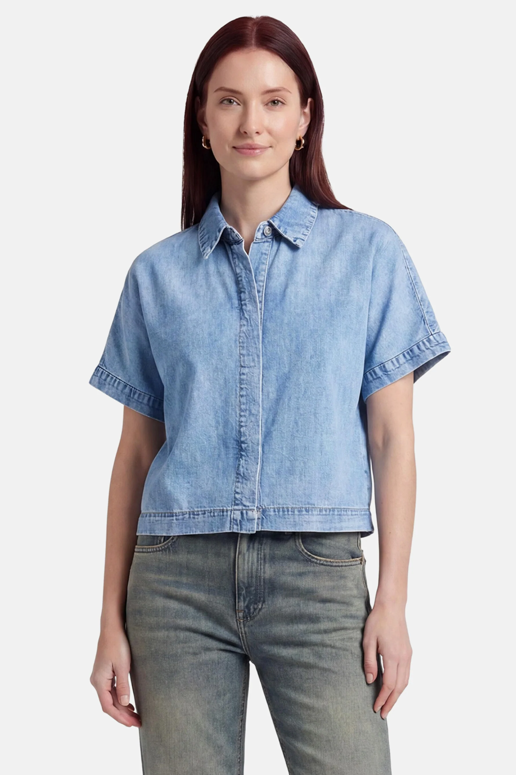 Blouse met korte mouwen - Light blue denim