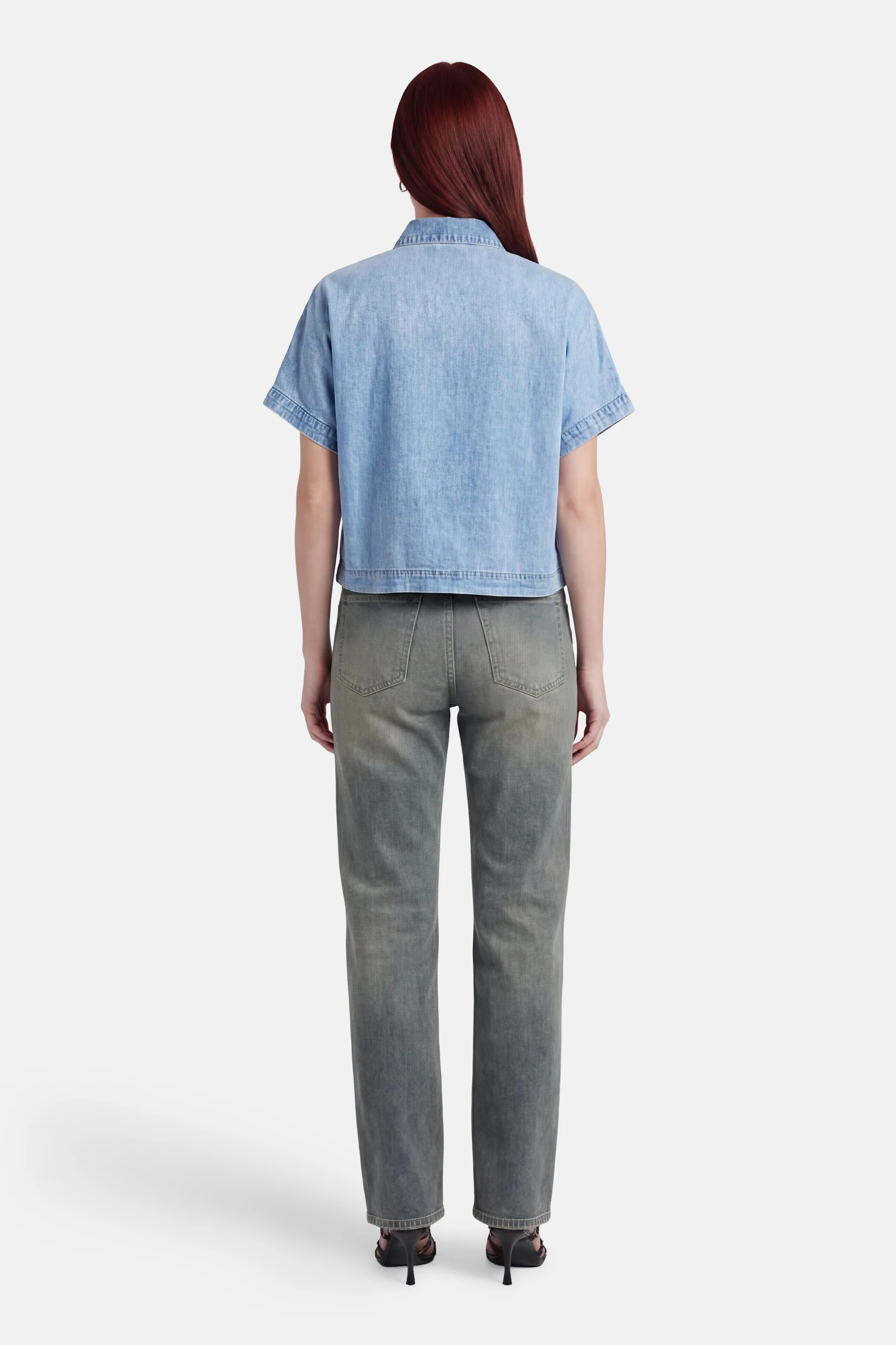 Blouse met korte mouwen - Light blue denim - Image 3