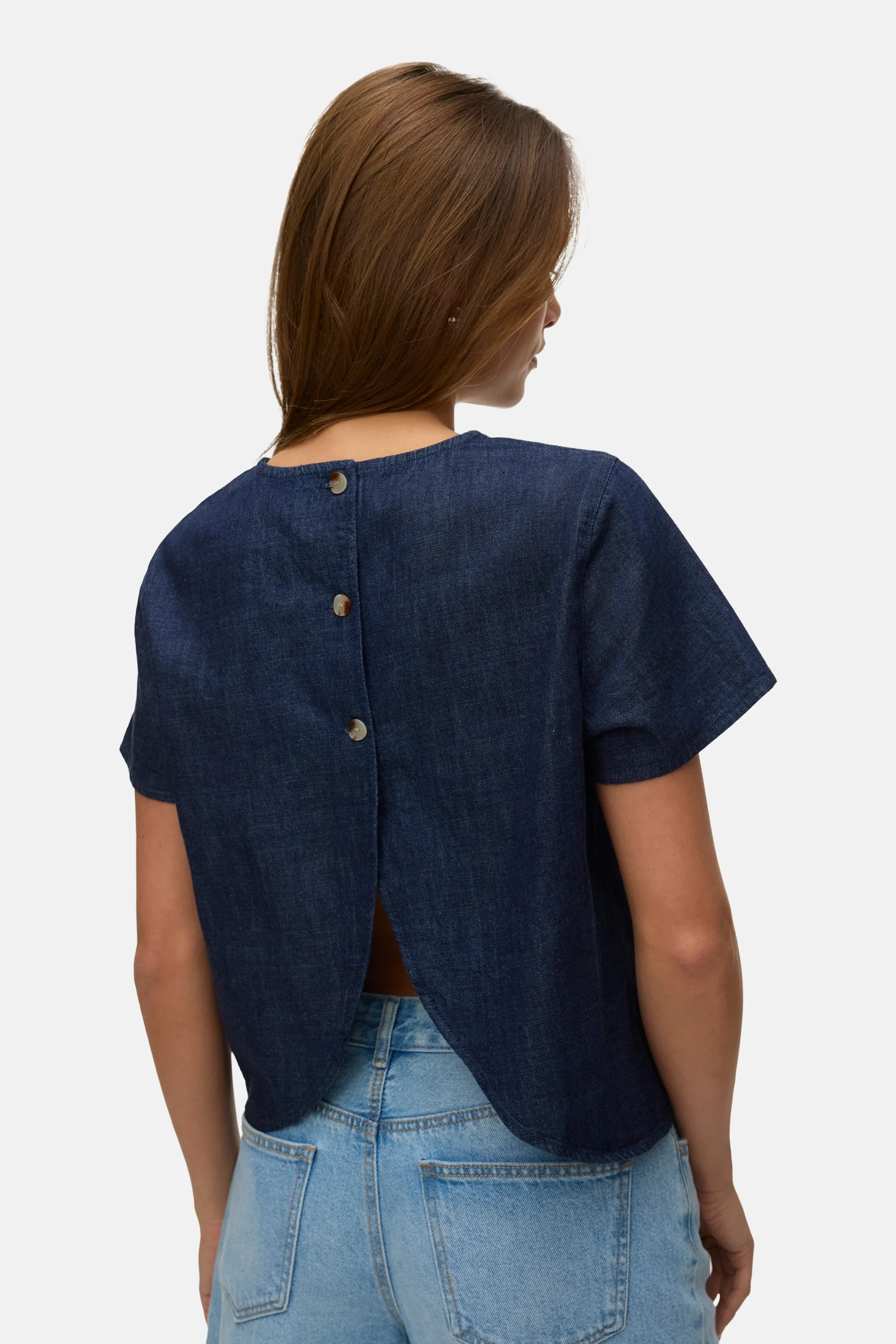 Blouse met korte mouwen - dark blue denim