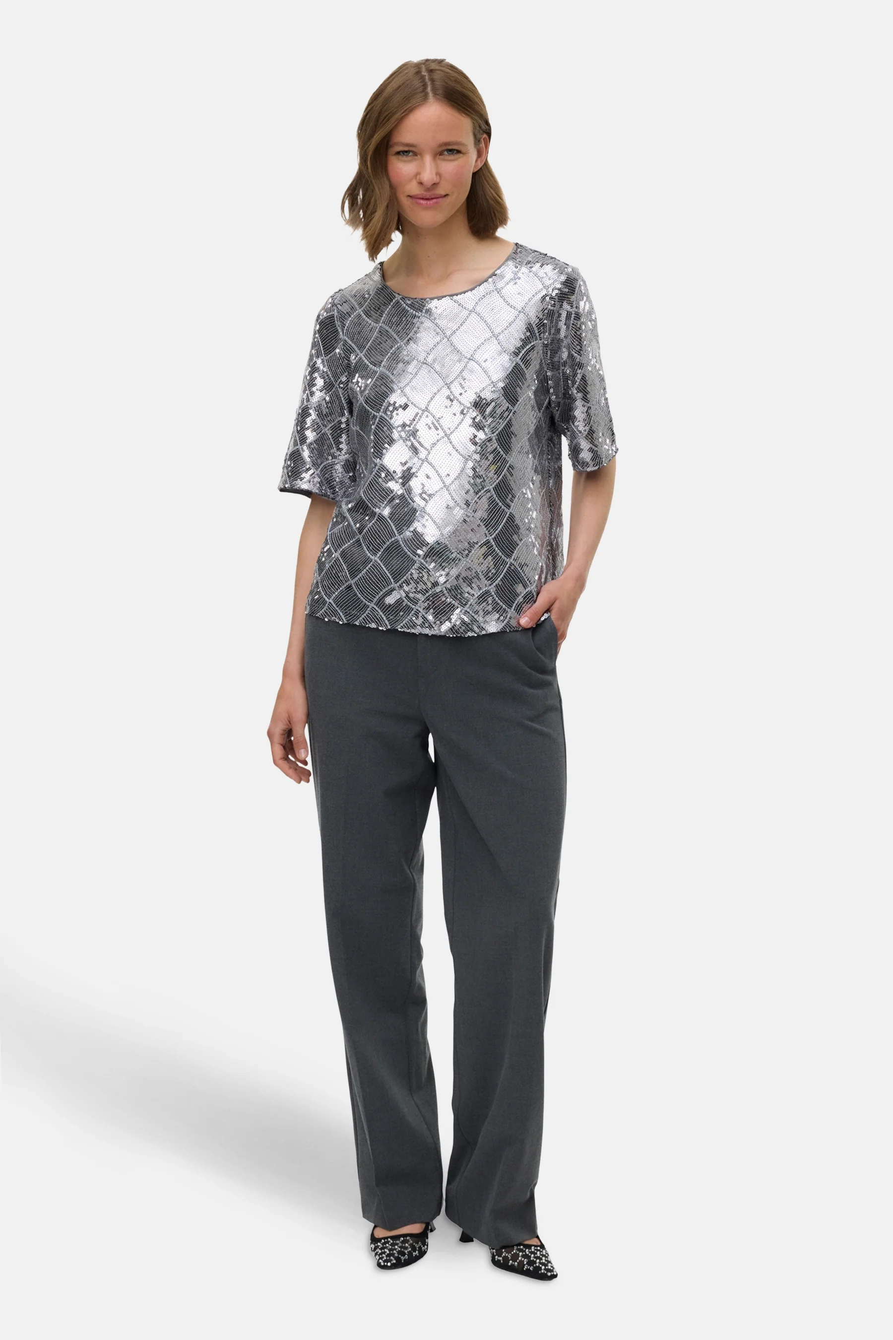 Blouse met korte mouwen - Zilver - Image 2