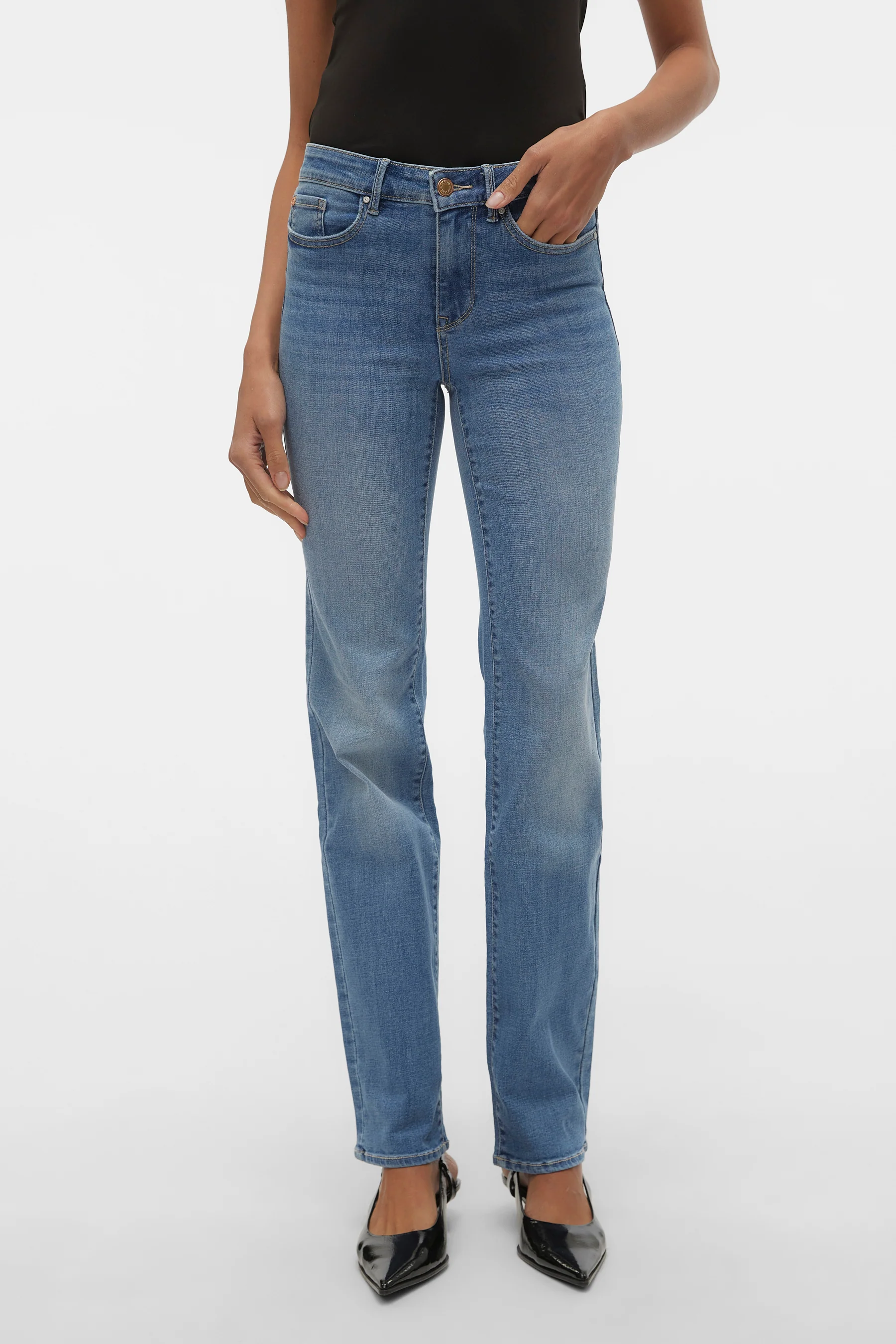 Straight jeans - mid blue denim