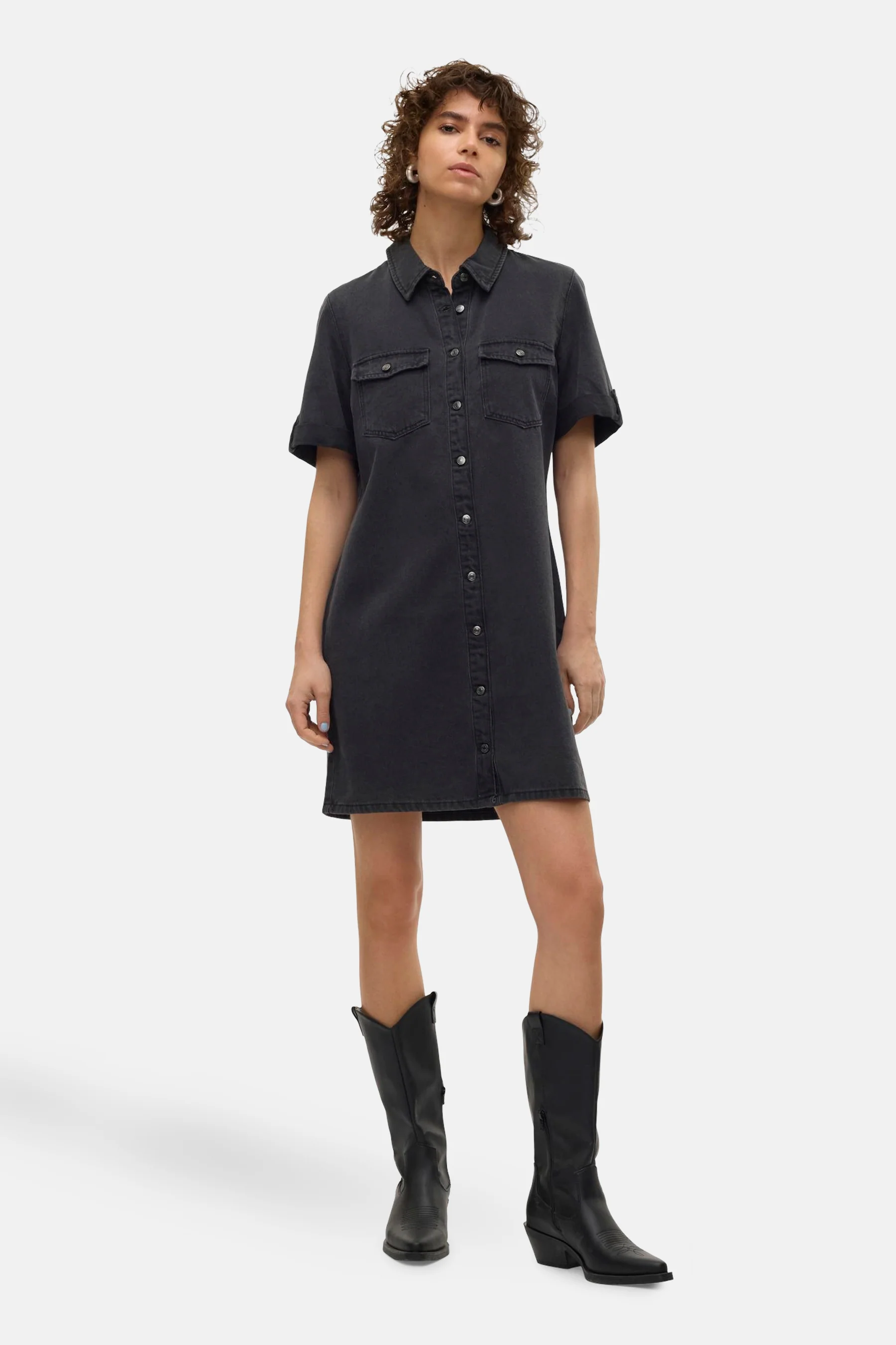 Kleedje met korte mouwen - Dark grey denim - Image 2