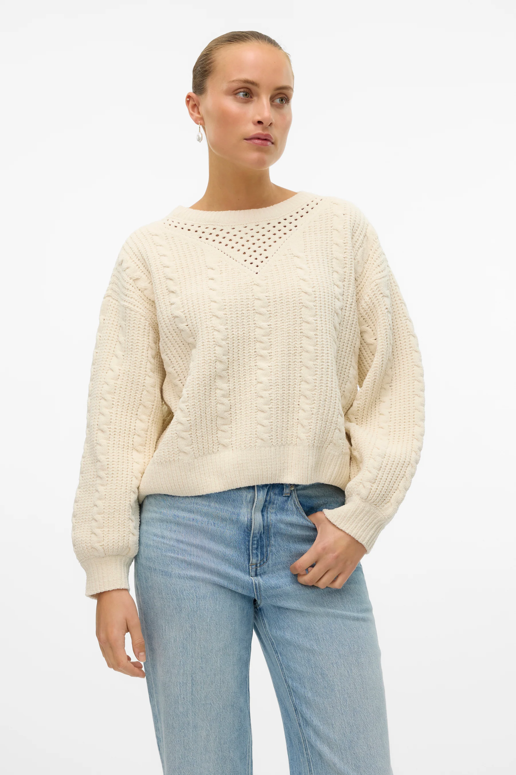 Pull met ronde hals - beige