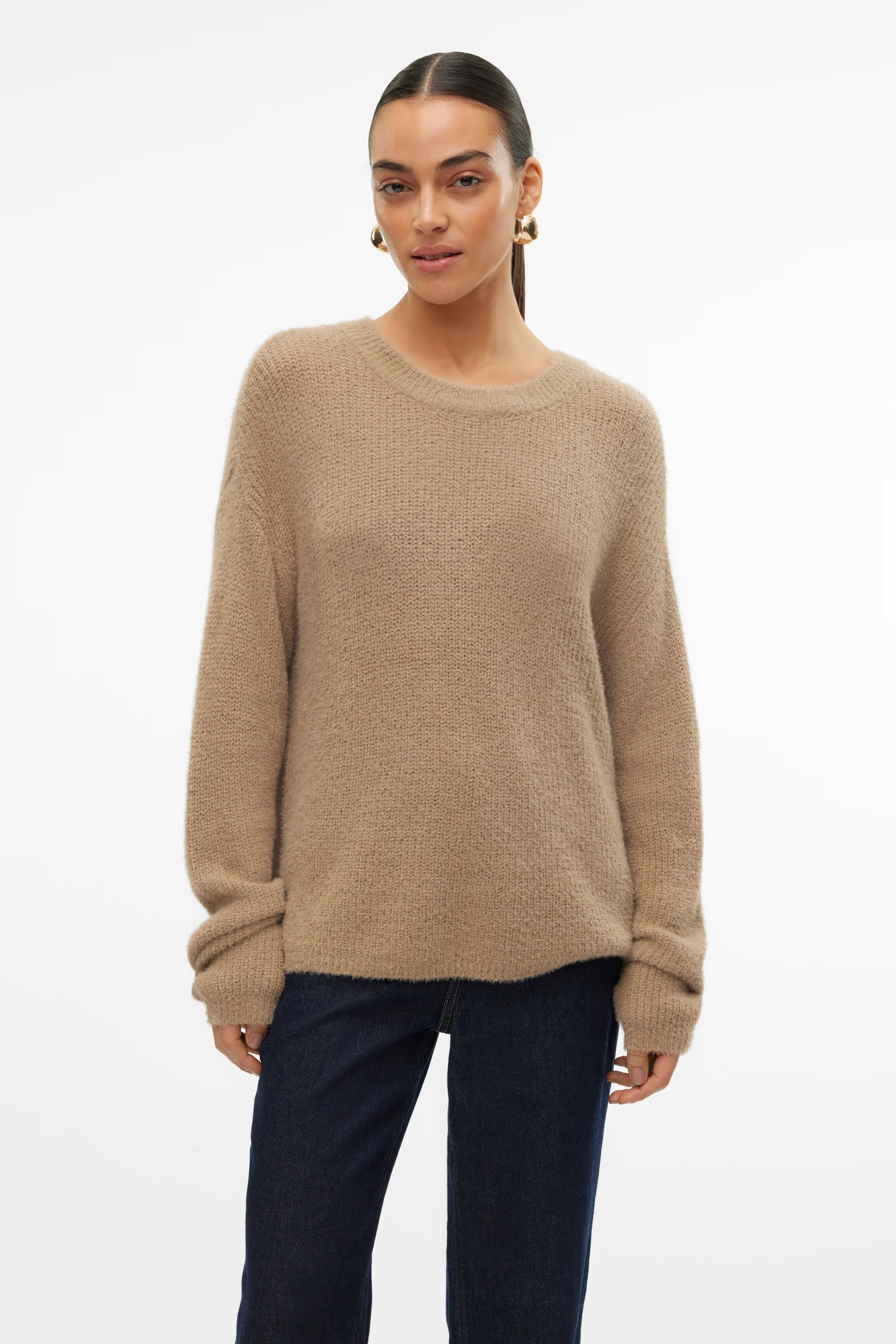 Pull met ronde hals - beige