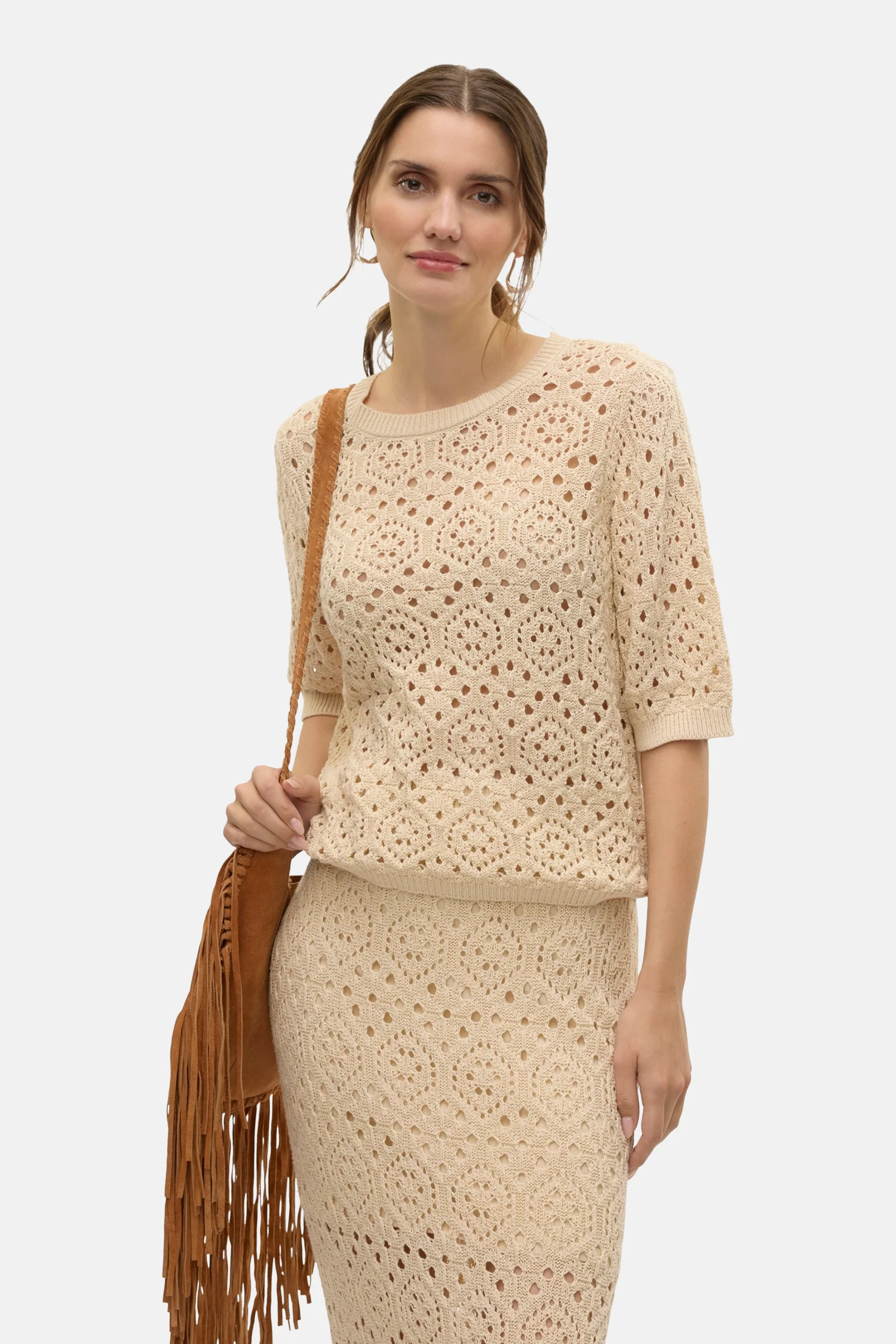 Pull met ronde hals - beige