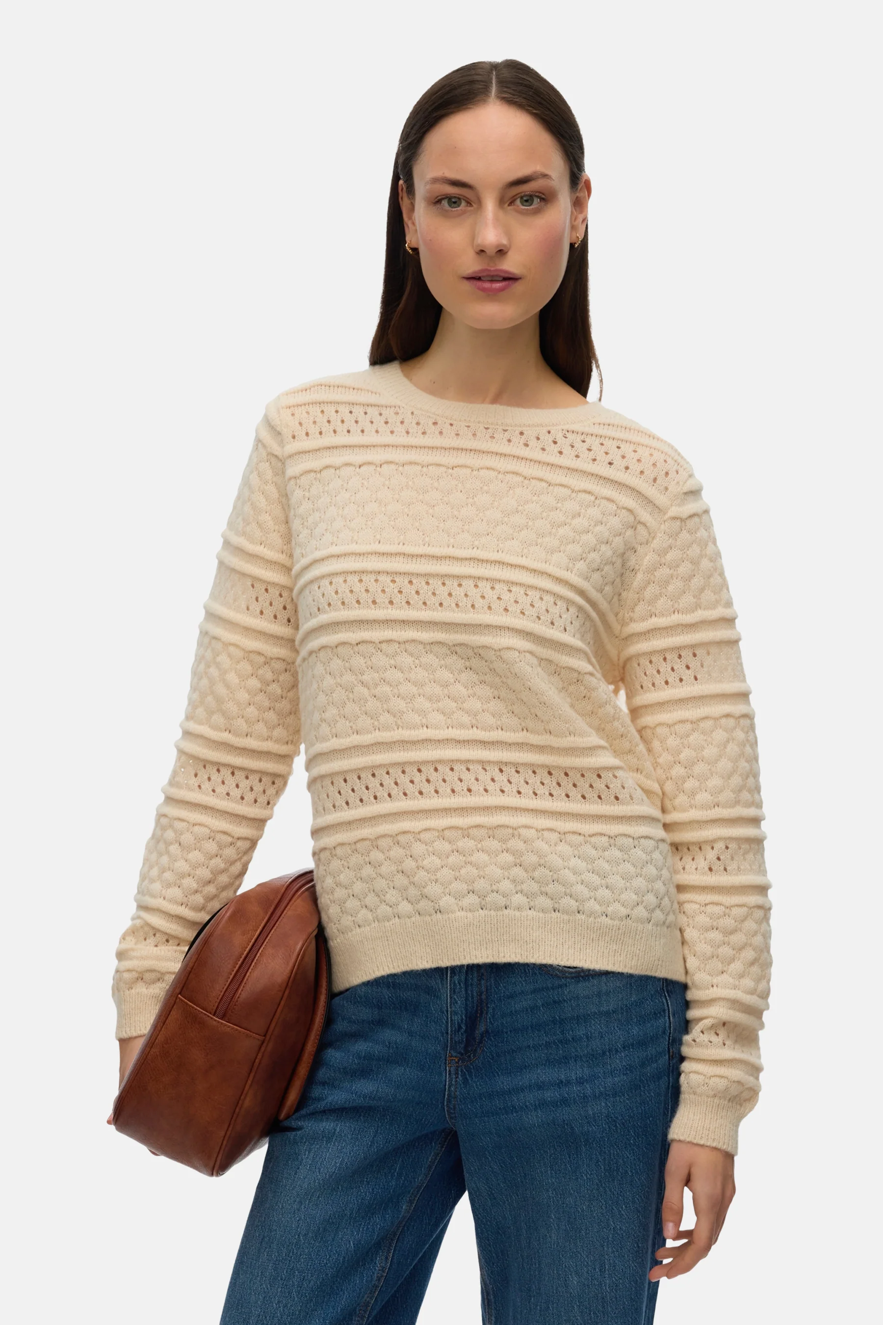 Pull met ronde hals - beige
