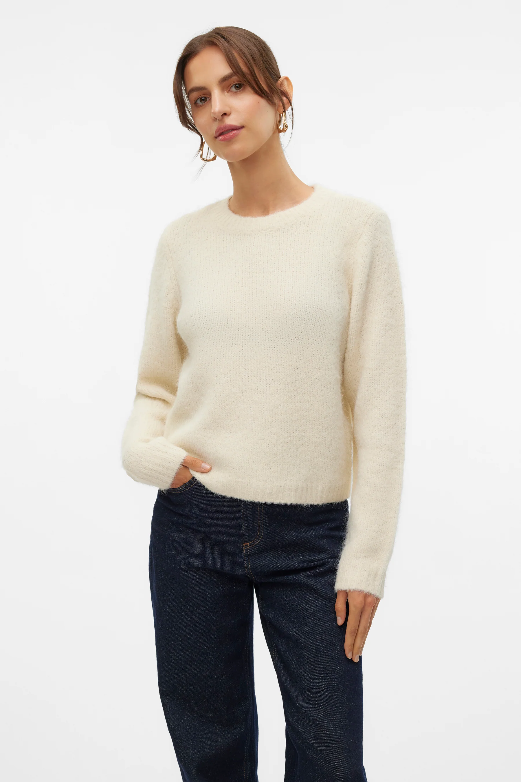 Pull met ronde hals - ecru