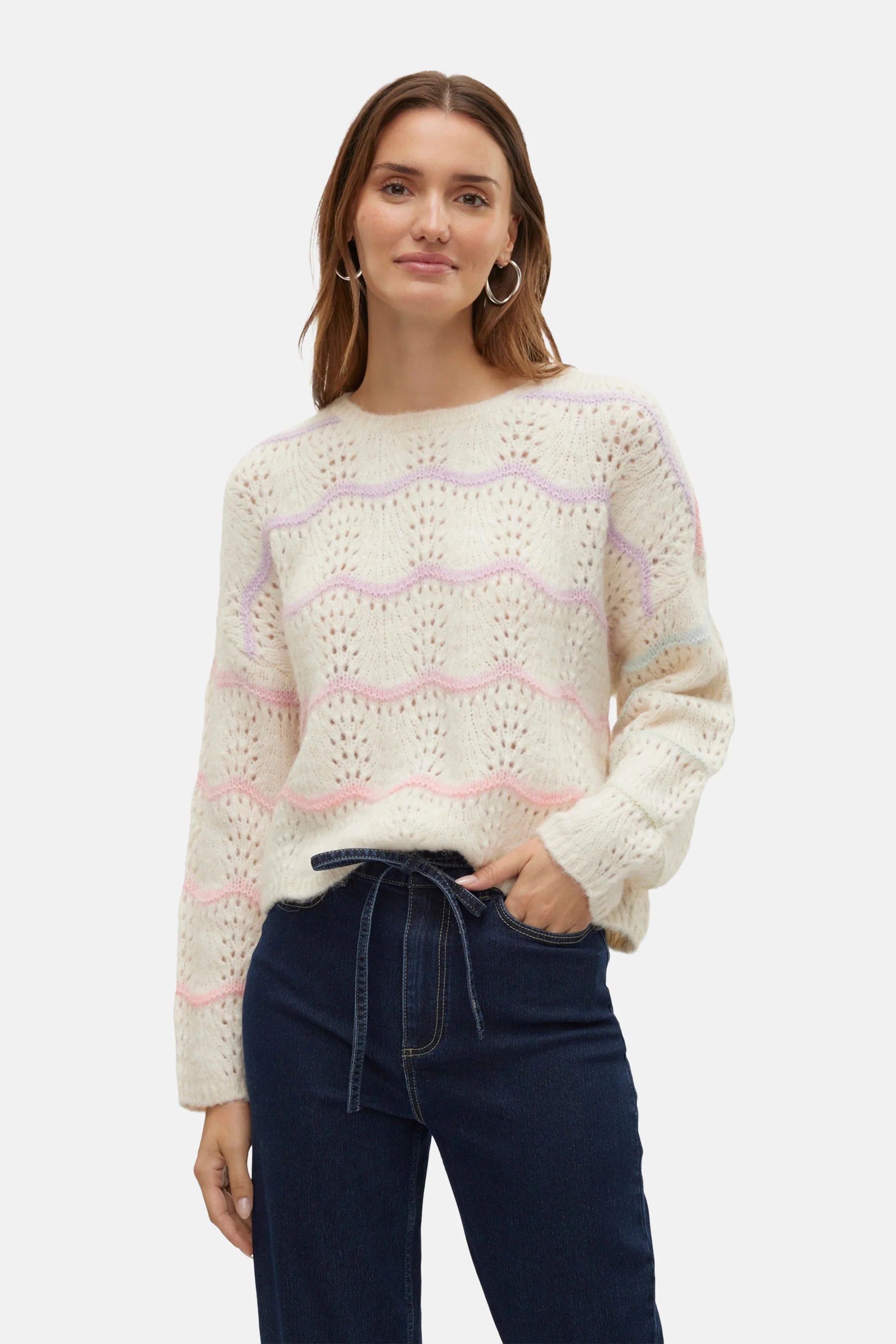 Pull met ronde hals - ecru