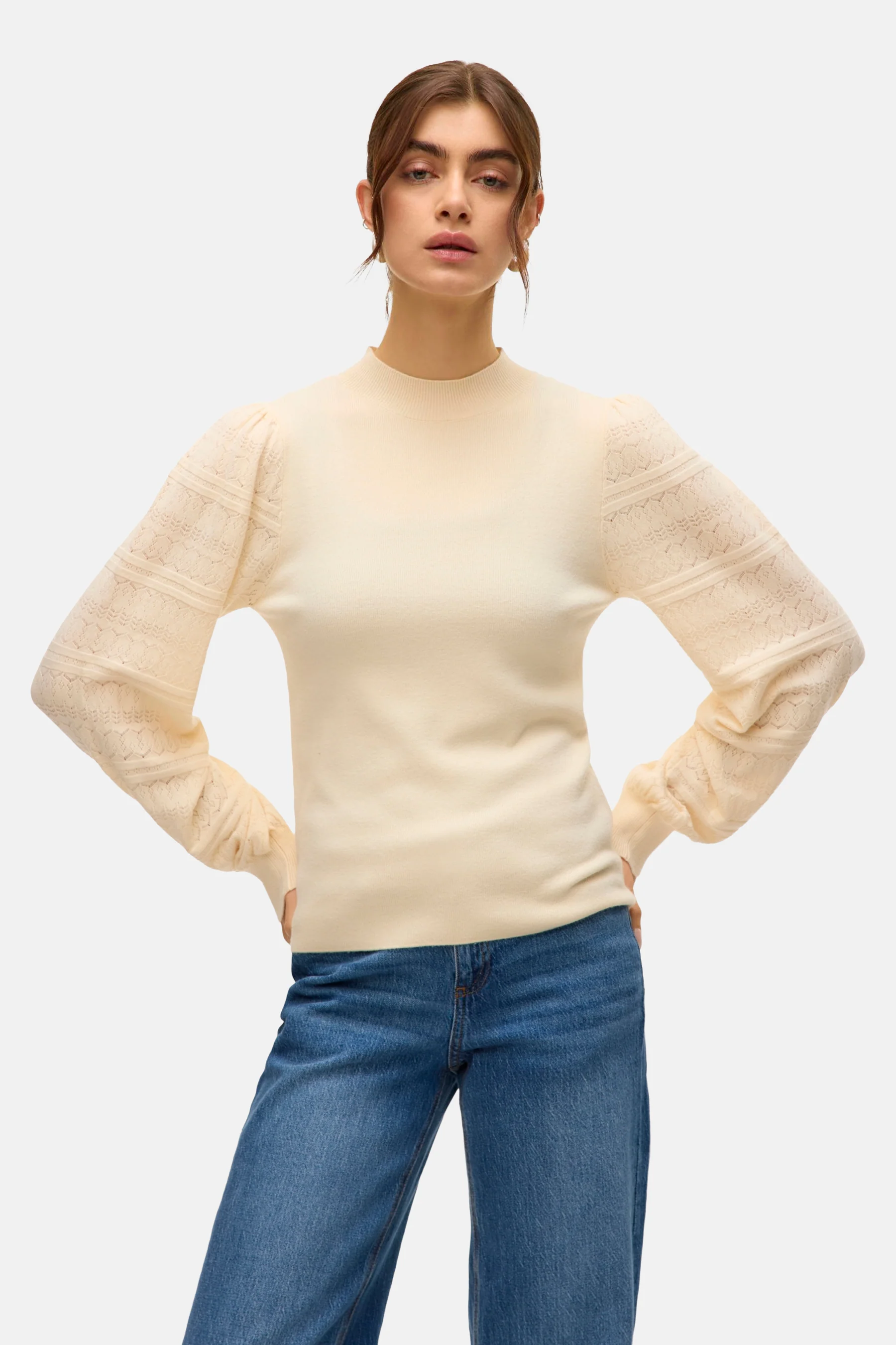 Pull met ronde hals - ecru