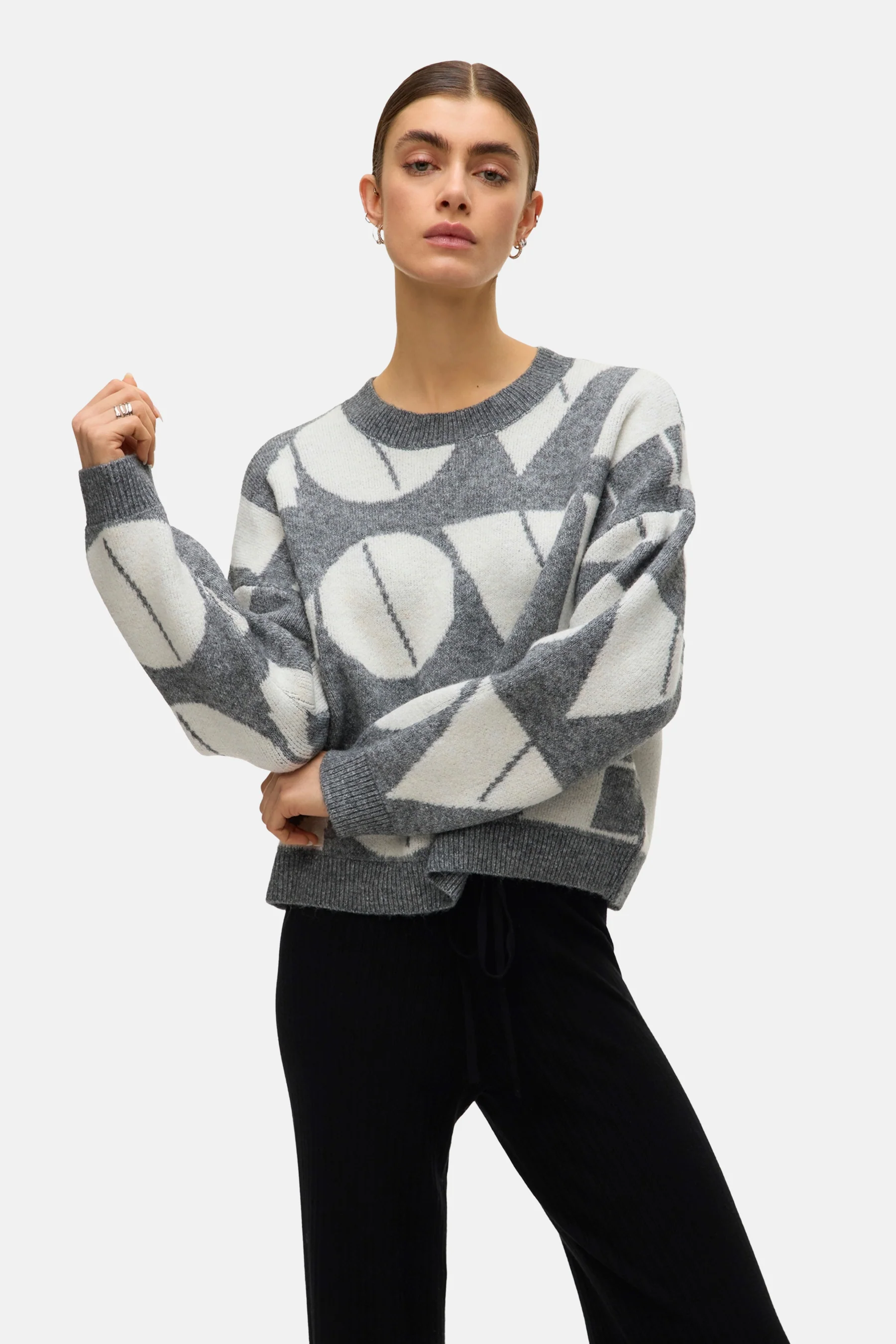 Pull met ronde hals - grijs