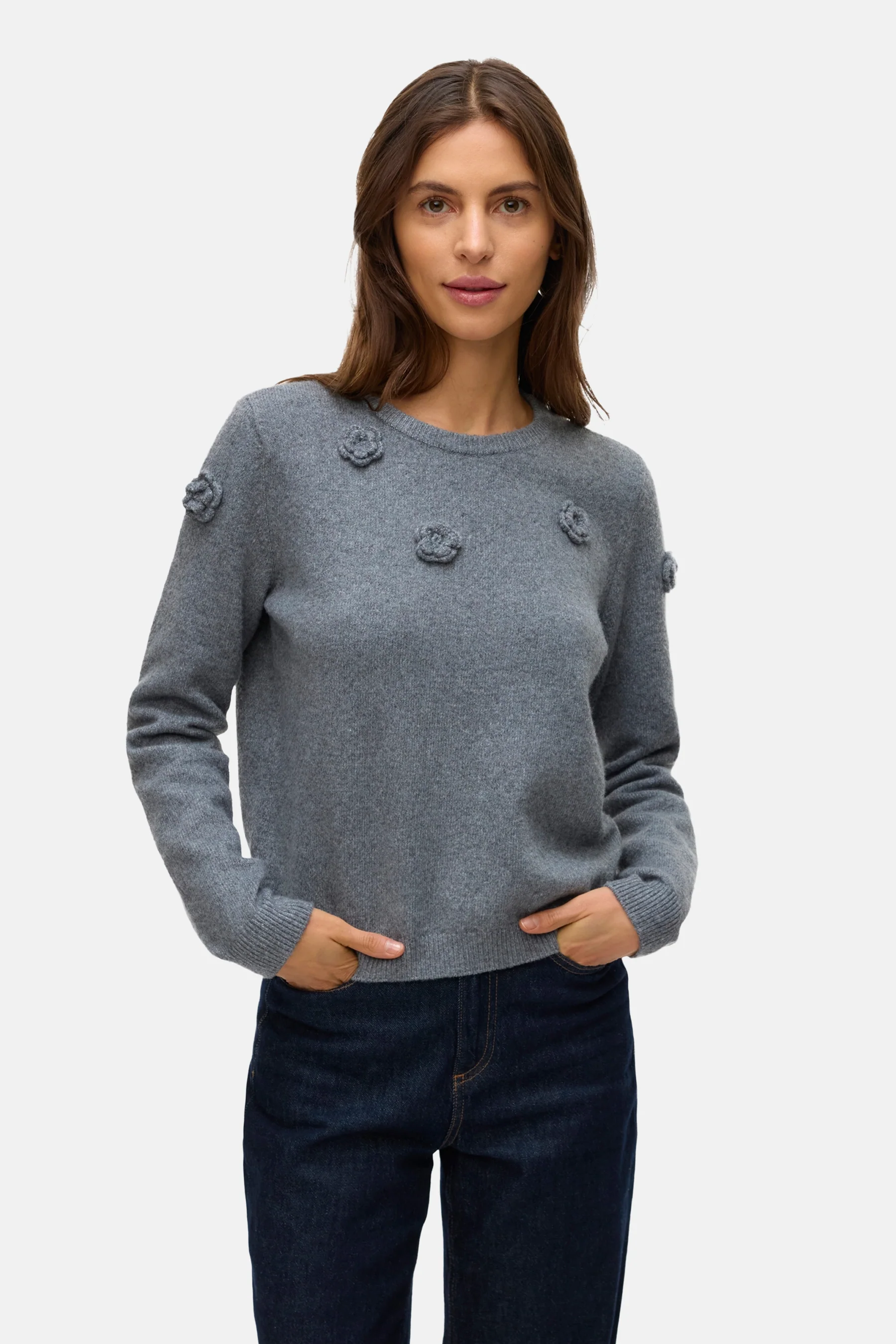 Pull met ronde hals - grijs