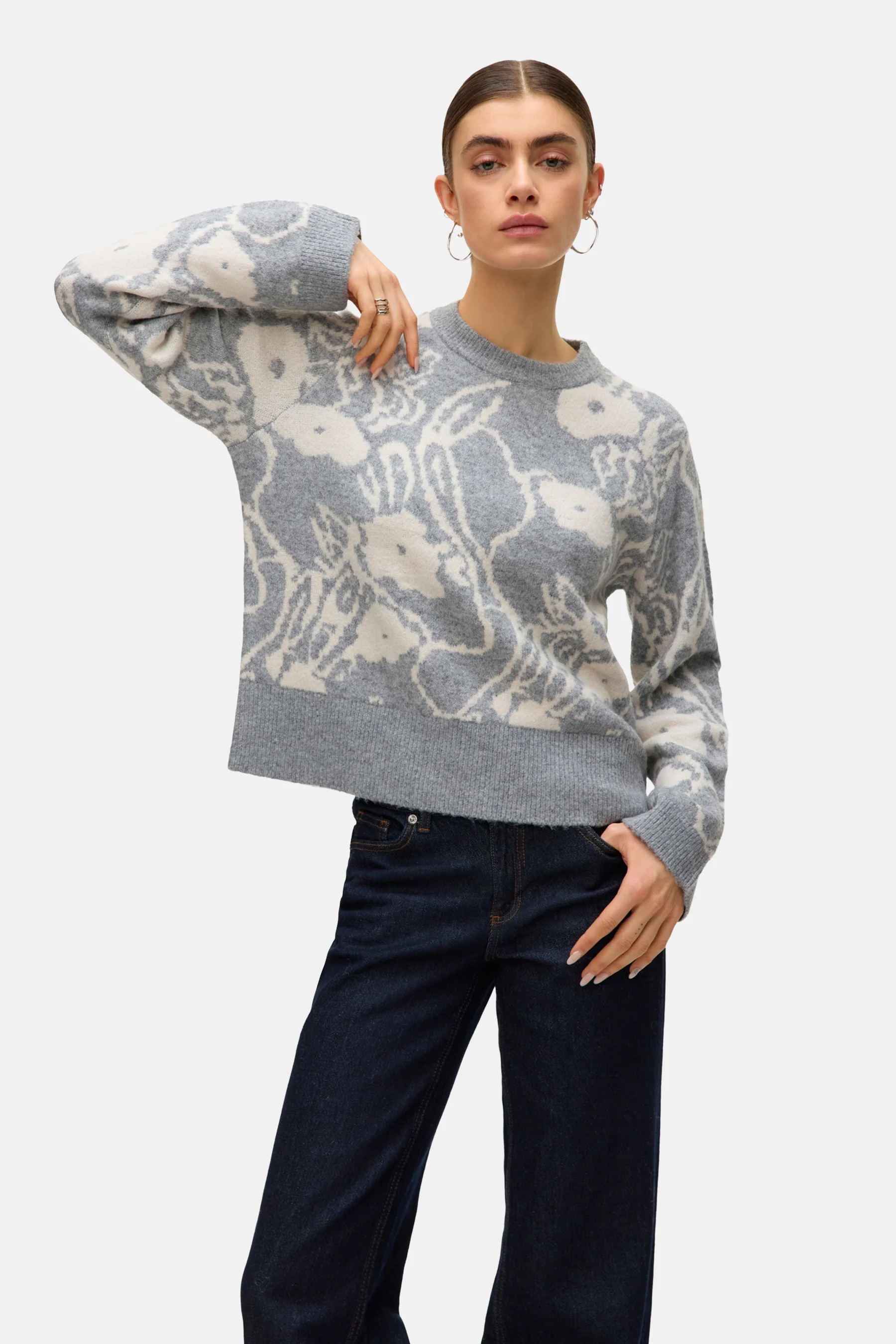 Pull met ronde hals - grijs