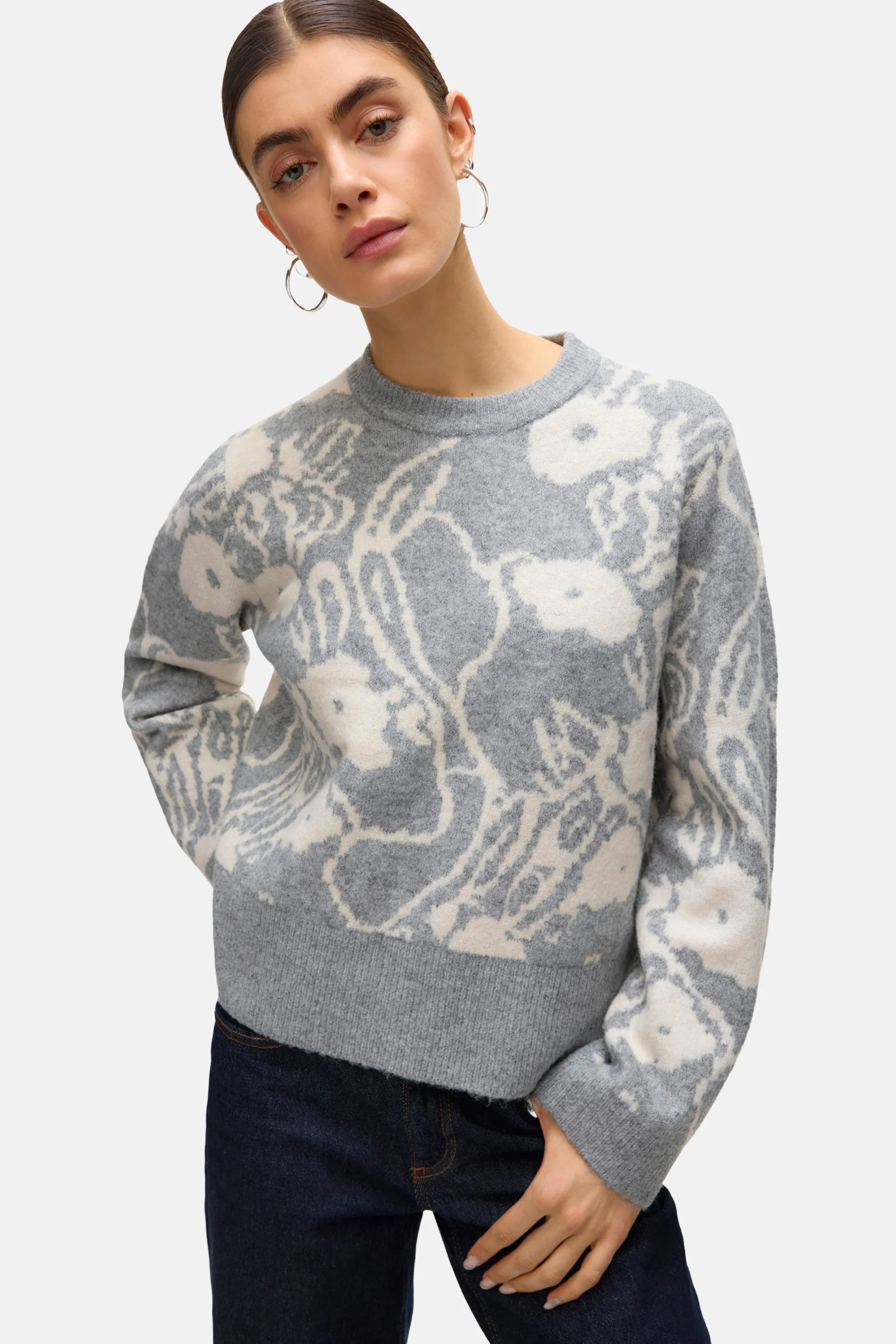 Pull met ronde hals - grijs - Image 4