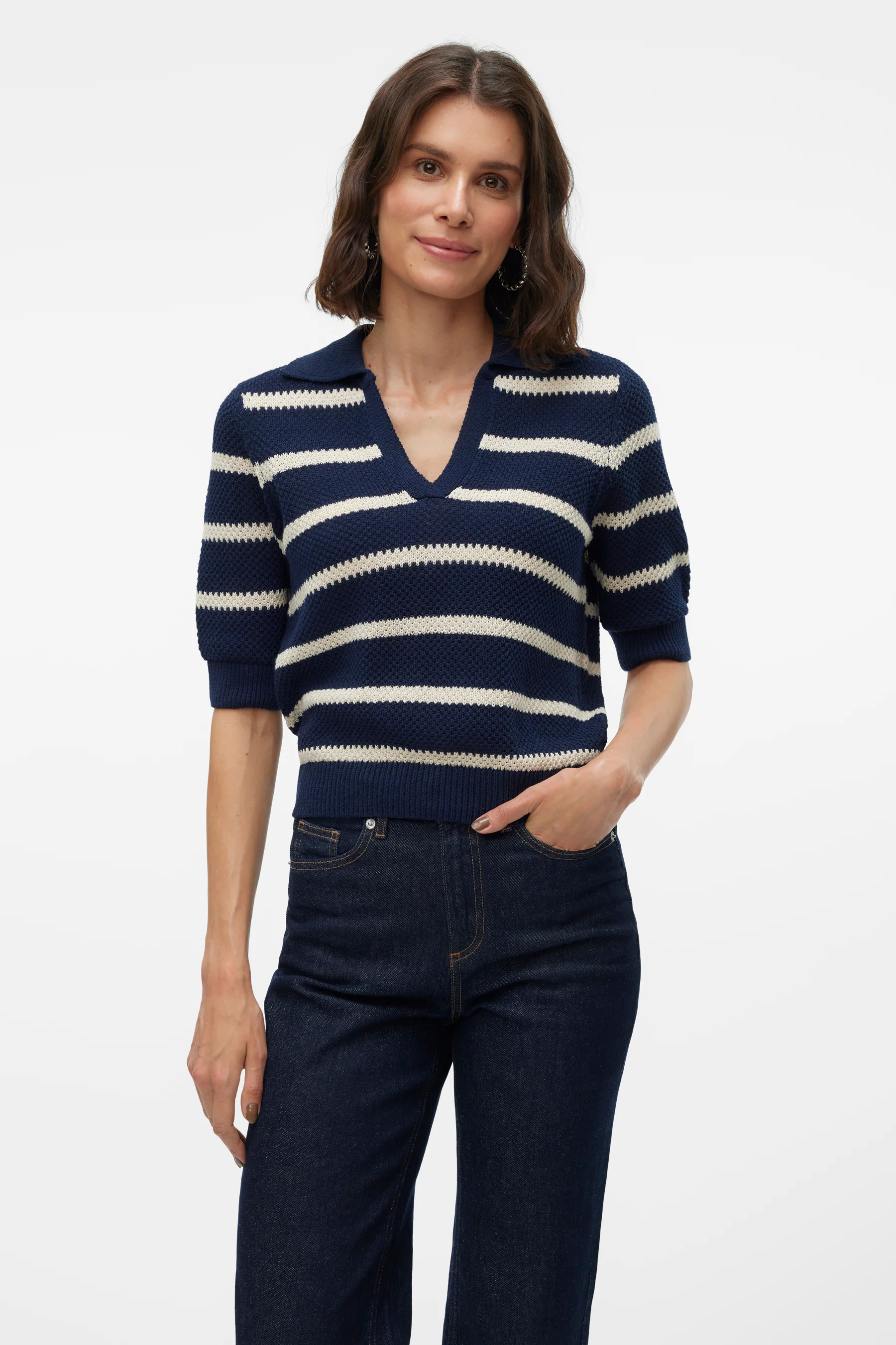Pull met V-hals - blauw