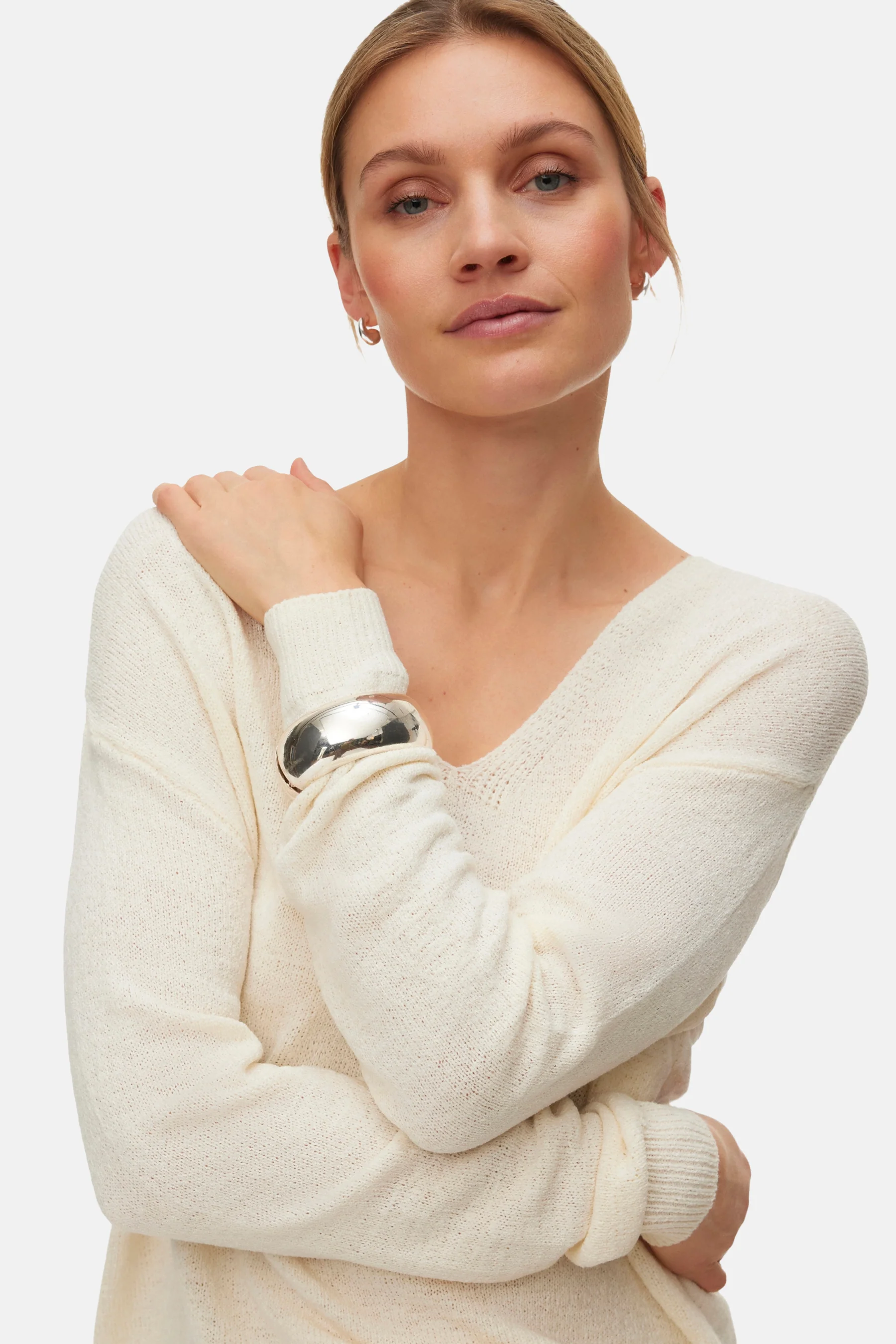 Pull met V-hals - ecru