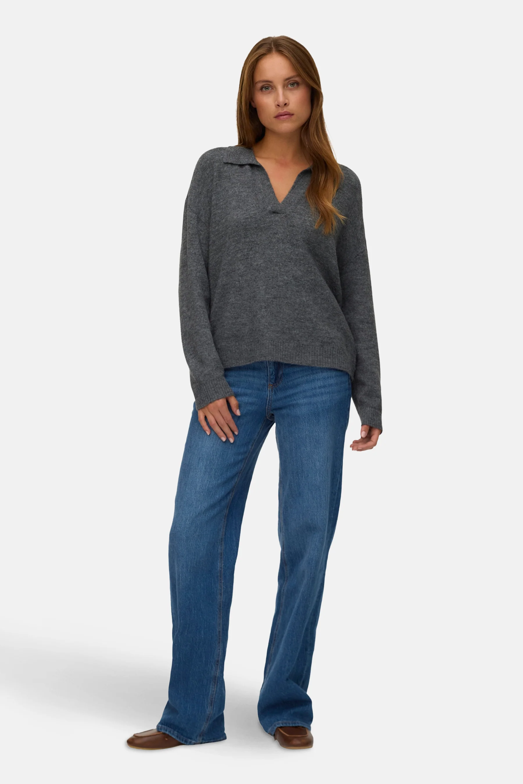 Pull met V-hals - grijs - Image 2