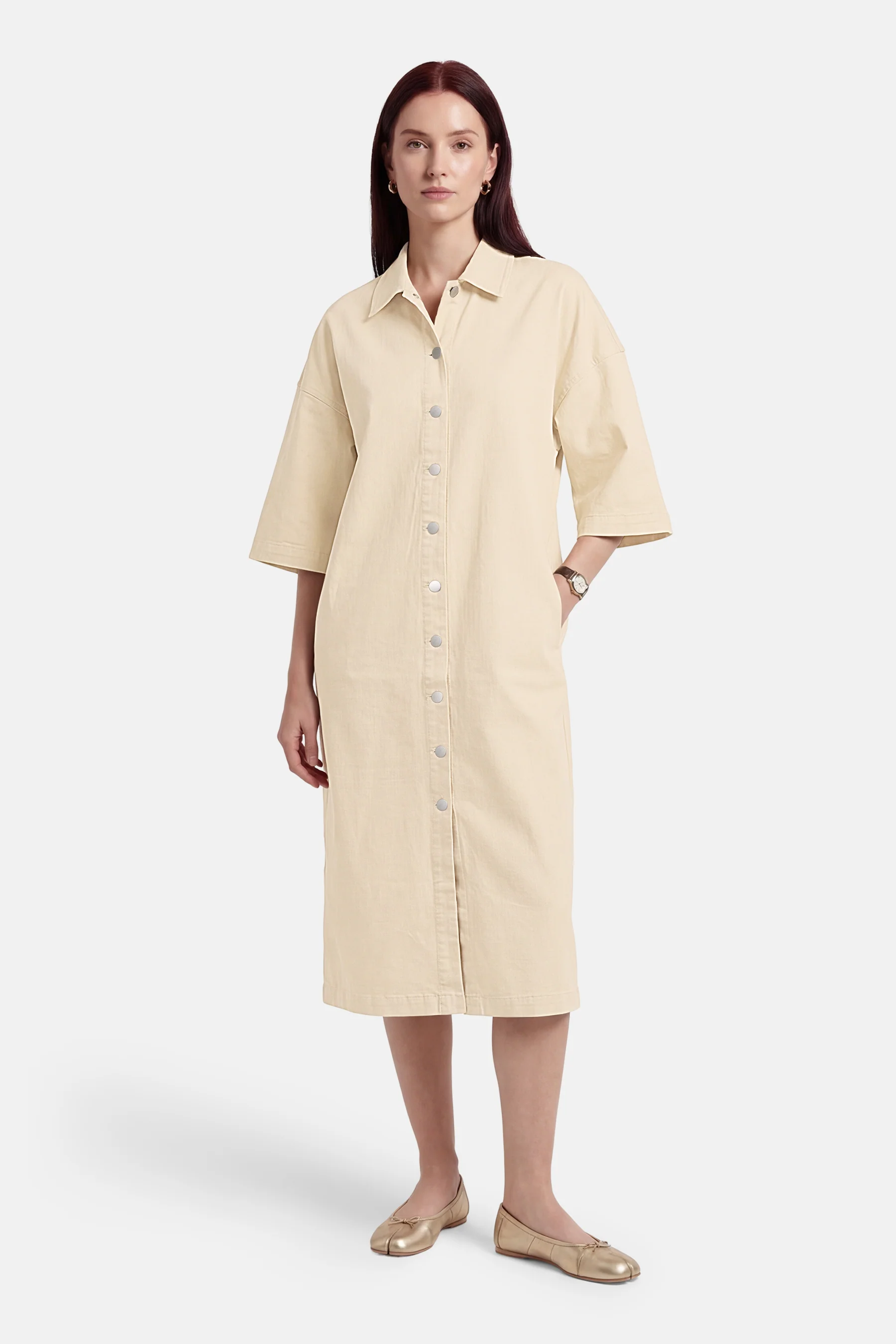 Kleedje met korte mouwen - beige