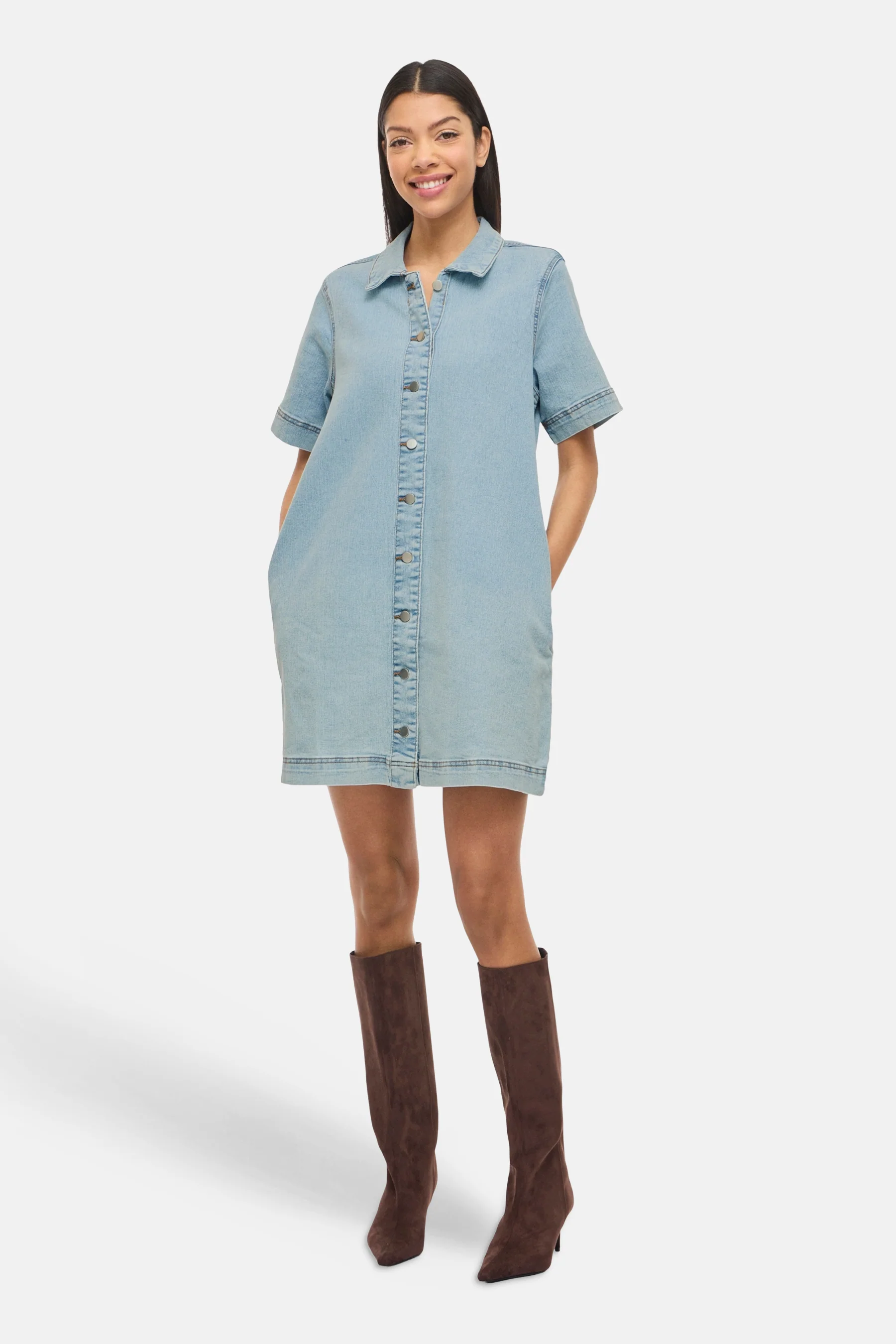 Kleedje met korte mouwen - light blue denim