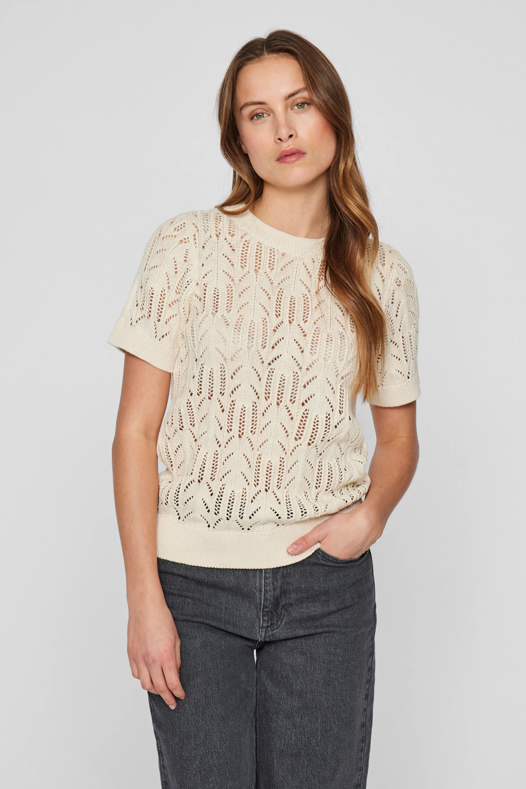 Pull met ronde hals - ecru