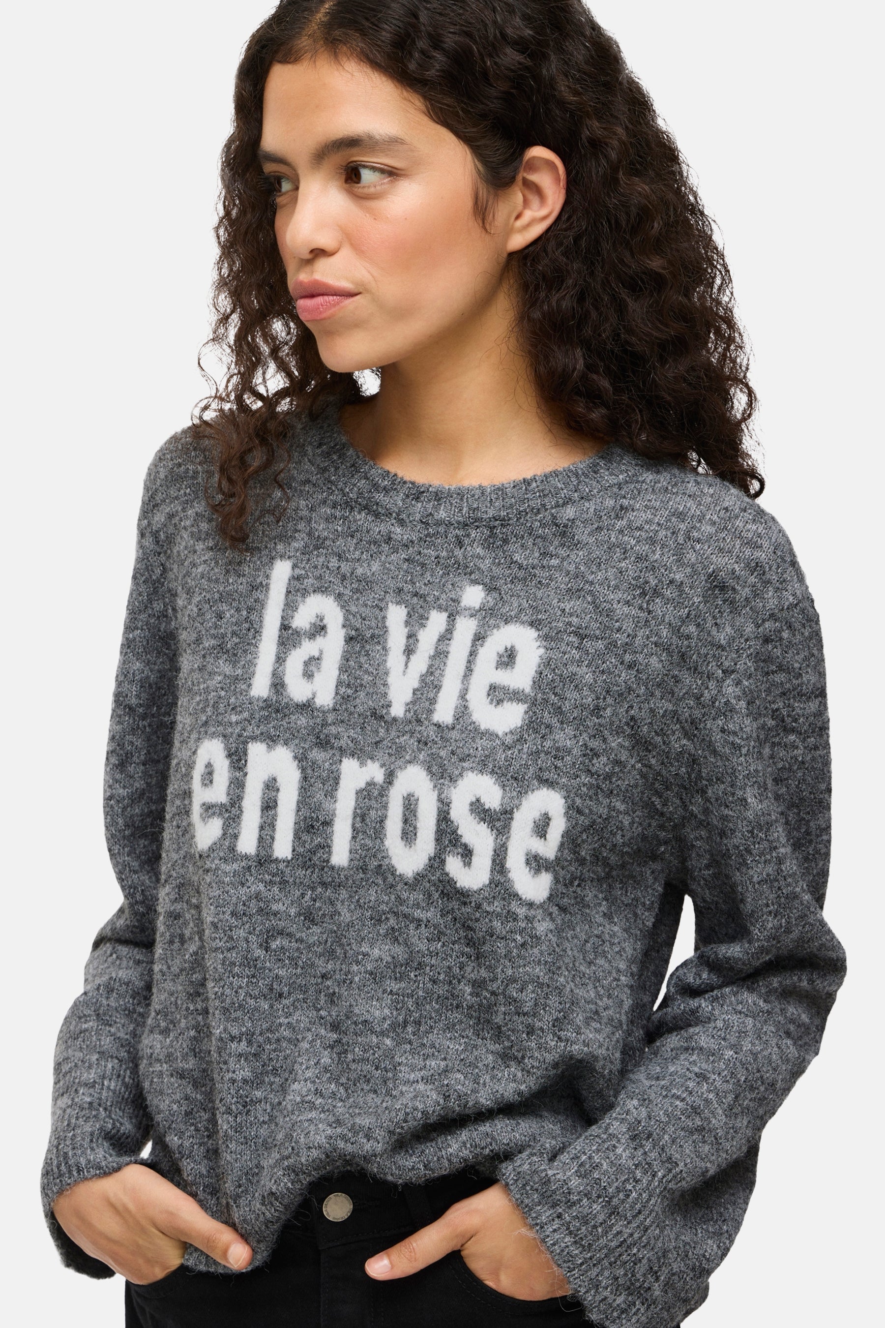 Pull met ronde hals - grijs - Image 4