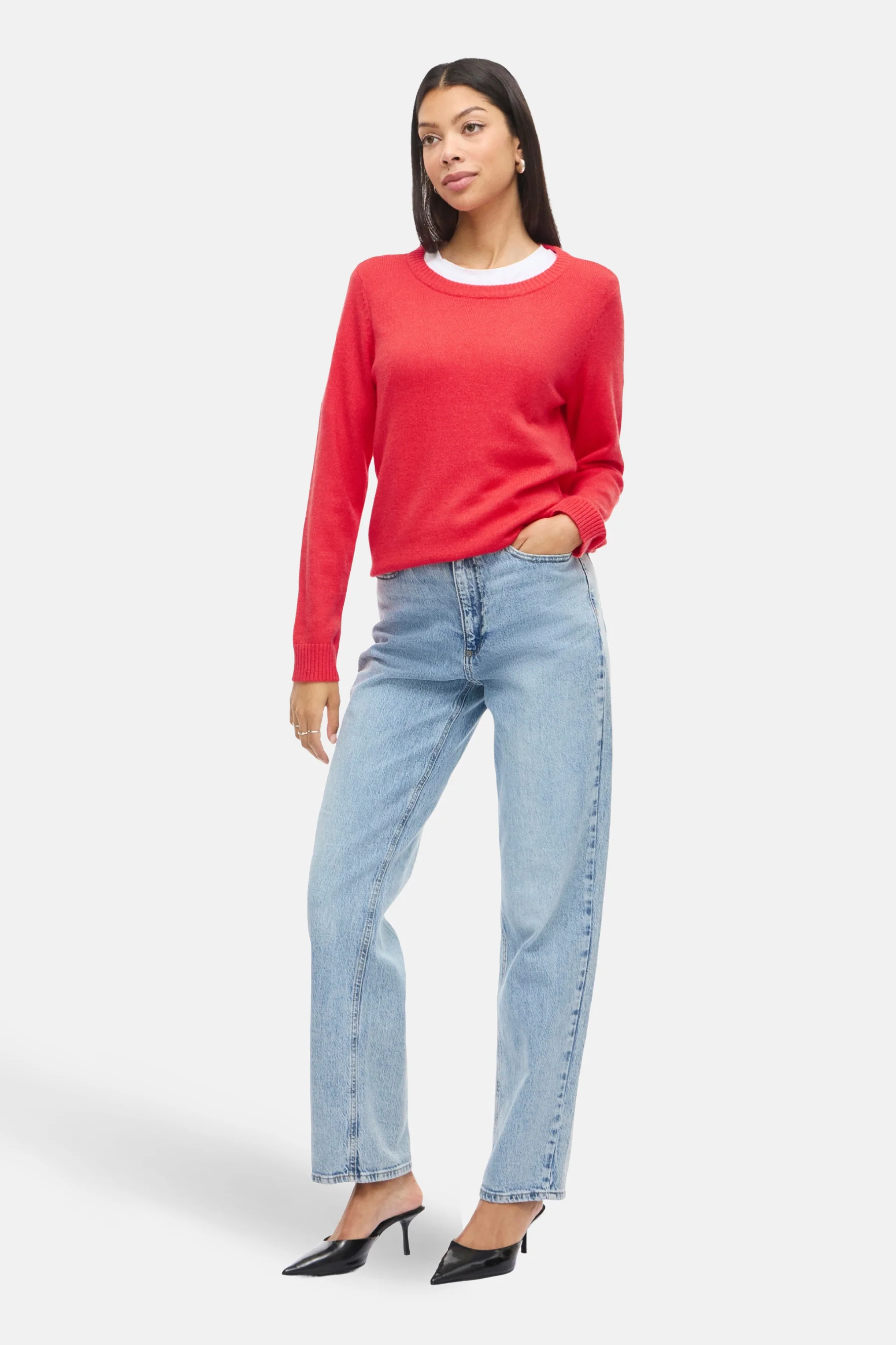 Pull met ronde hals - rood - Image 2