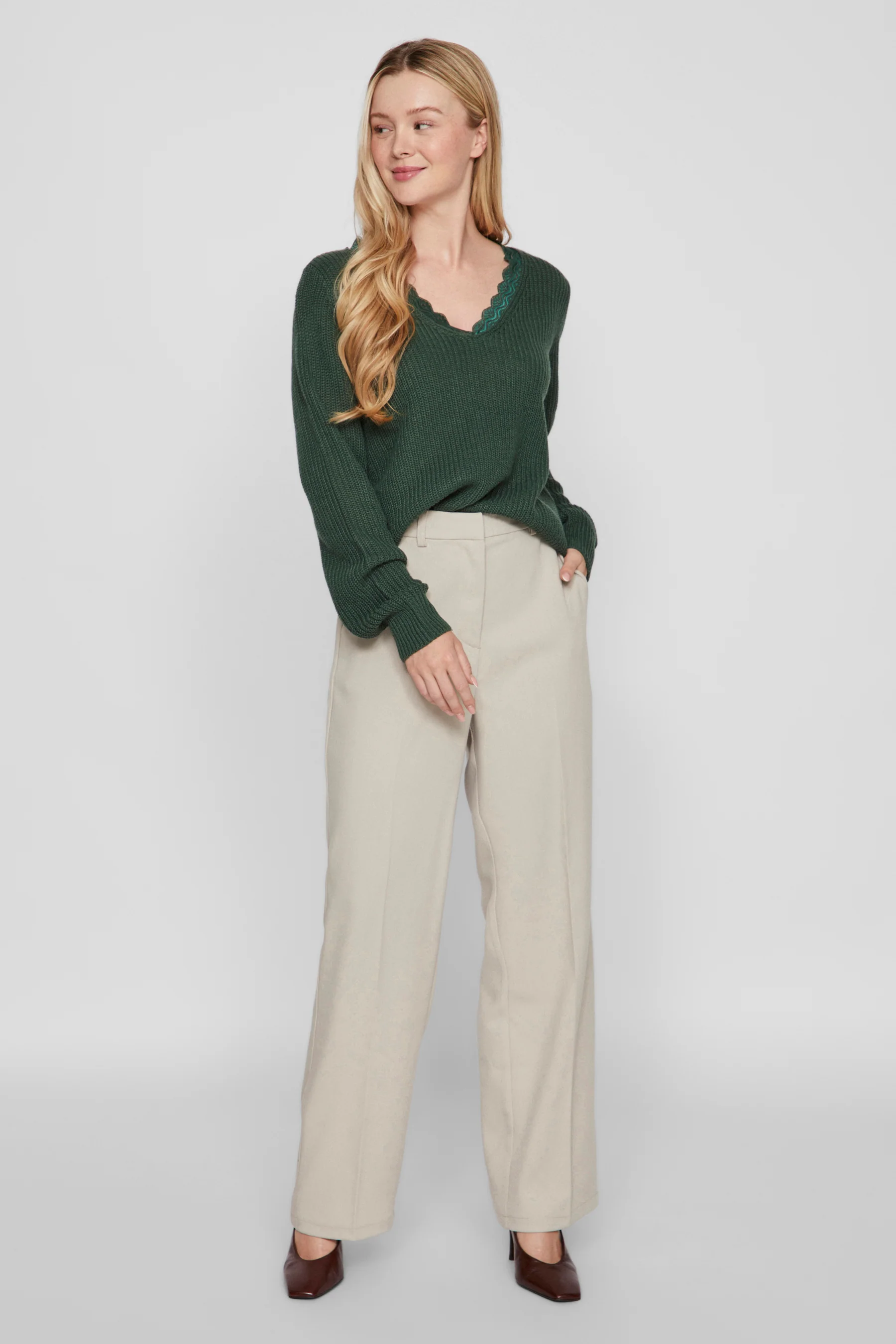 Pull met V-hals - groen - Image 2