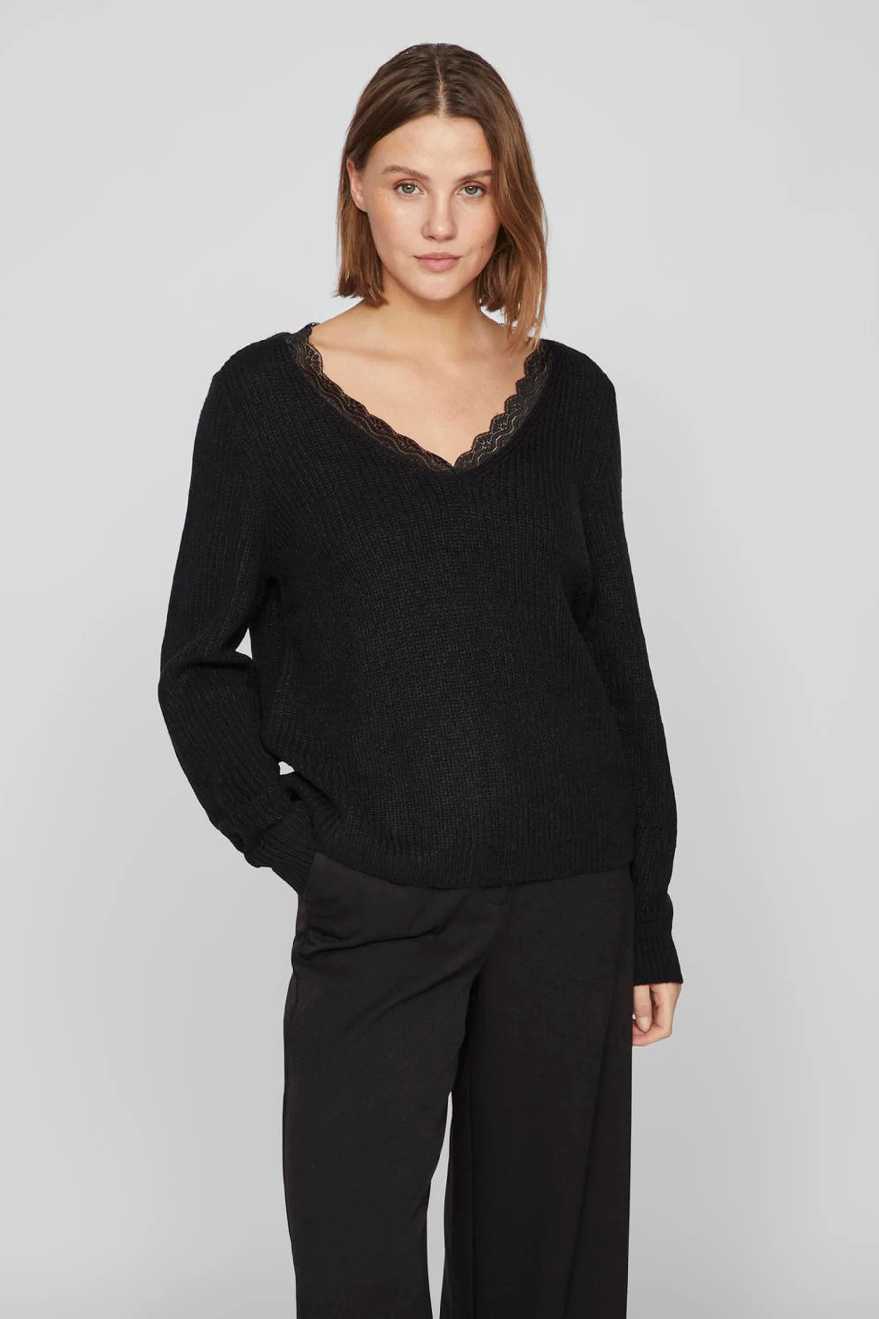 Pull met V-hals - zwart